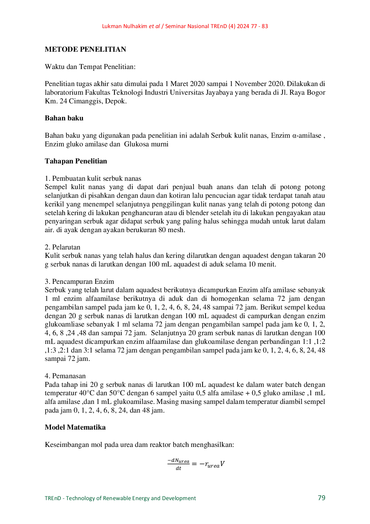 JURIS KINETIKA HIDROLISIS LIMBAH KULIT NANAS Ananas Comosus L OLEH ENZIM AMILASE DAN ENZIM GLUKO AMILASE