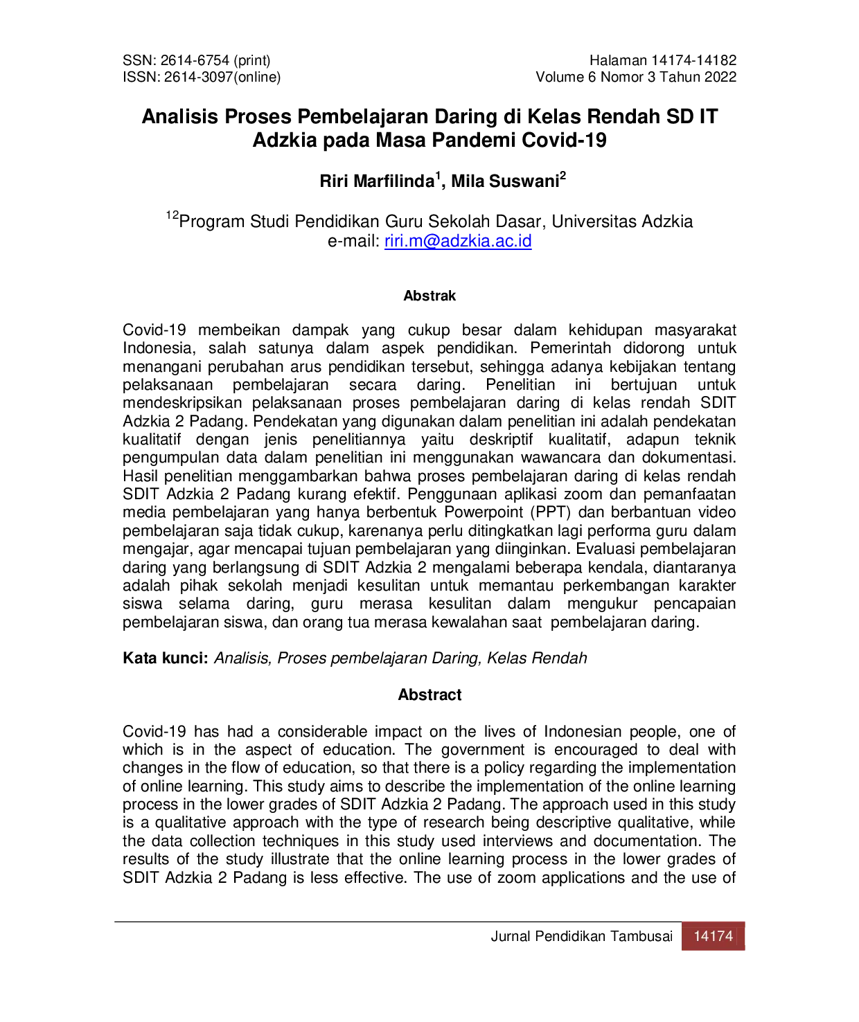 JURIS Analisis Proses Pembelajaran Daring di Kelas Rendah SD IT Adzkia pada Masa Pandemi Covid 19