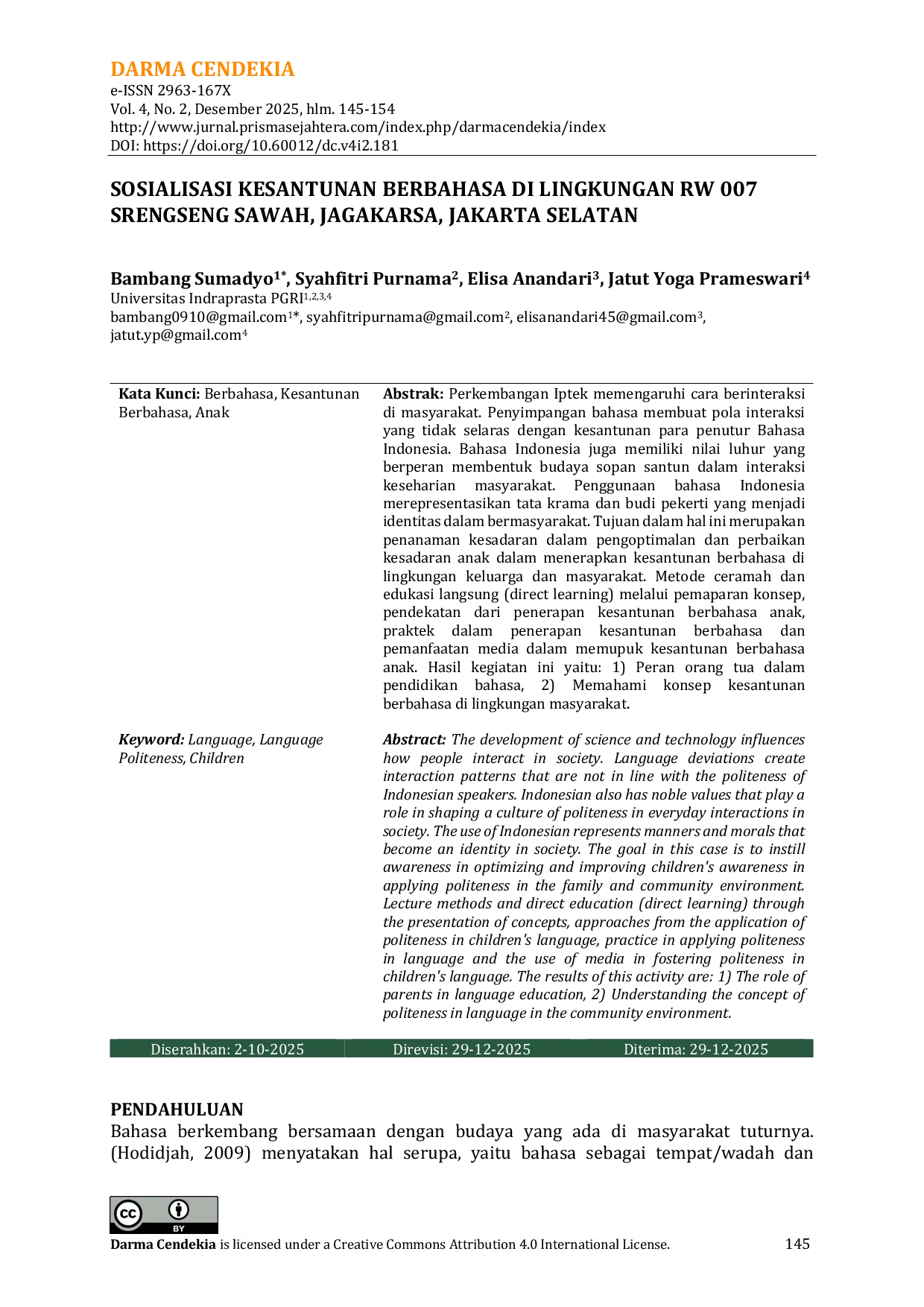 JURIS Sosialisasi Kesantunan Berbahasa di Lingkungan RW 007 Srengseng Sawah Jagakarsa Jakarta Selatan