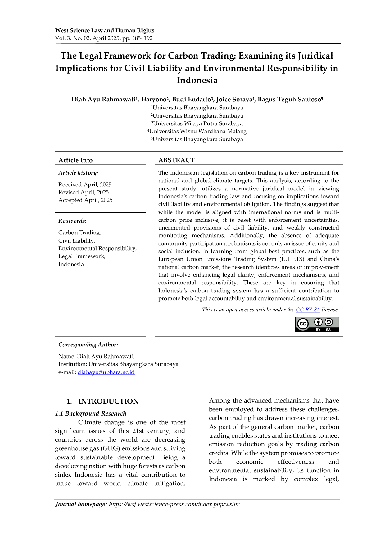 JURIS The Legal Framework for Carbon Trading Examining its Juridical Implications for Civil Liability and Environmental Responsibility in Indonesia