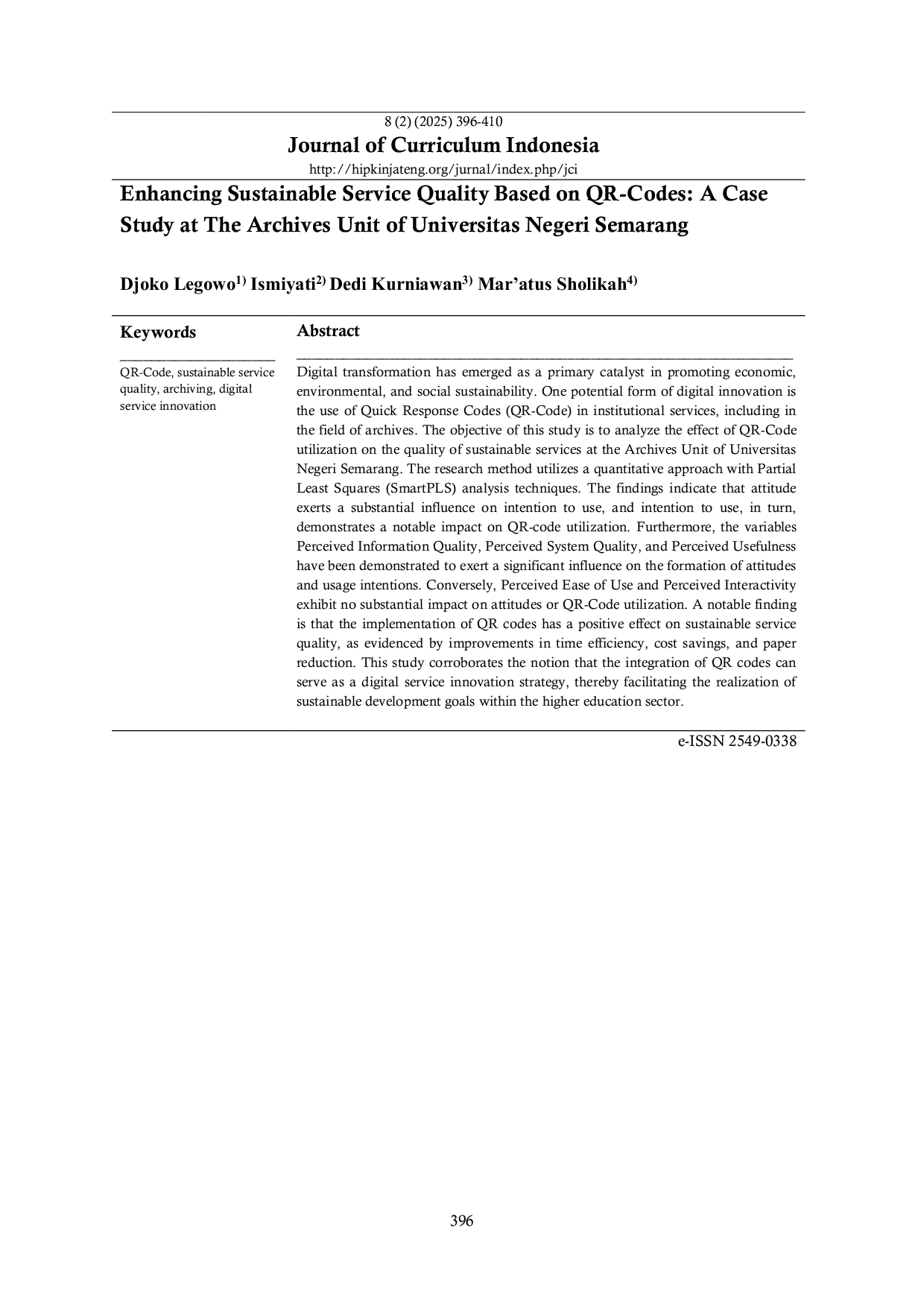 JURIS Enhancing Sustainable Service Quality Based on QR Codes A Case Study at The Archives Unit of Universitas Negeri Semarang