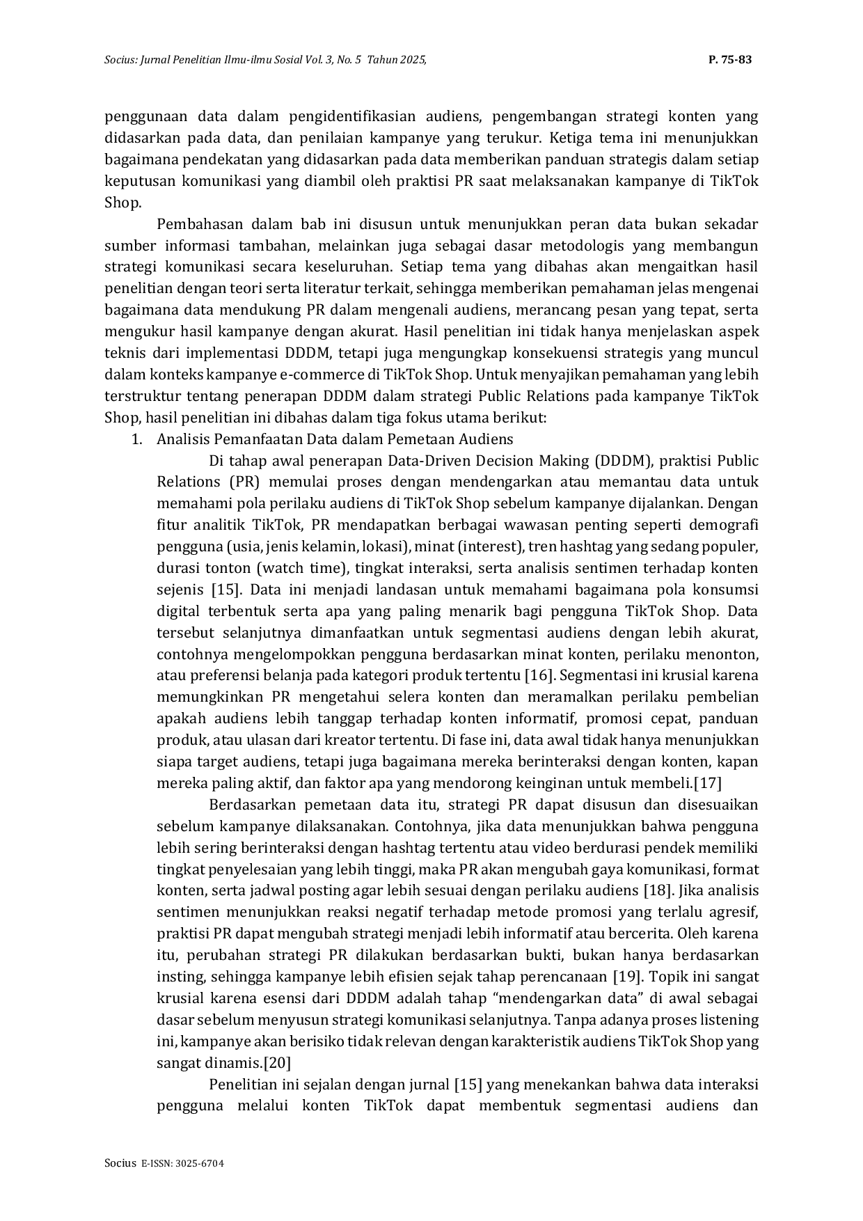 JURIS Implementation of Data Driven Decision Making in Public Relations Strategy A Case Study on the Social Media Campaign of TikTok Shop E Commerce