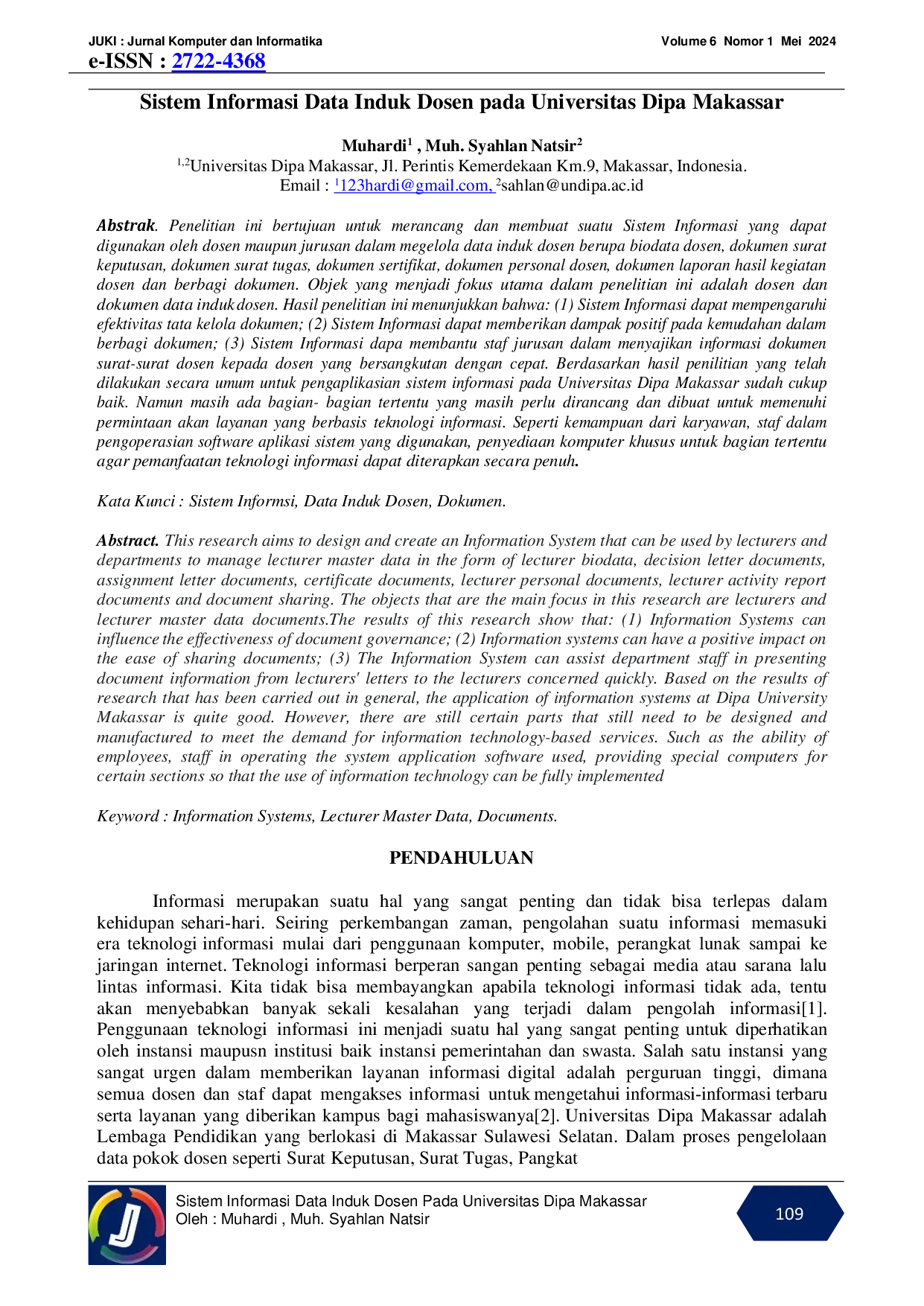 JURIS Sistem Informasi Data Induk Dosen Pada Universitas Dipa Makassar