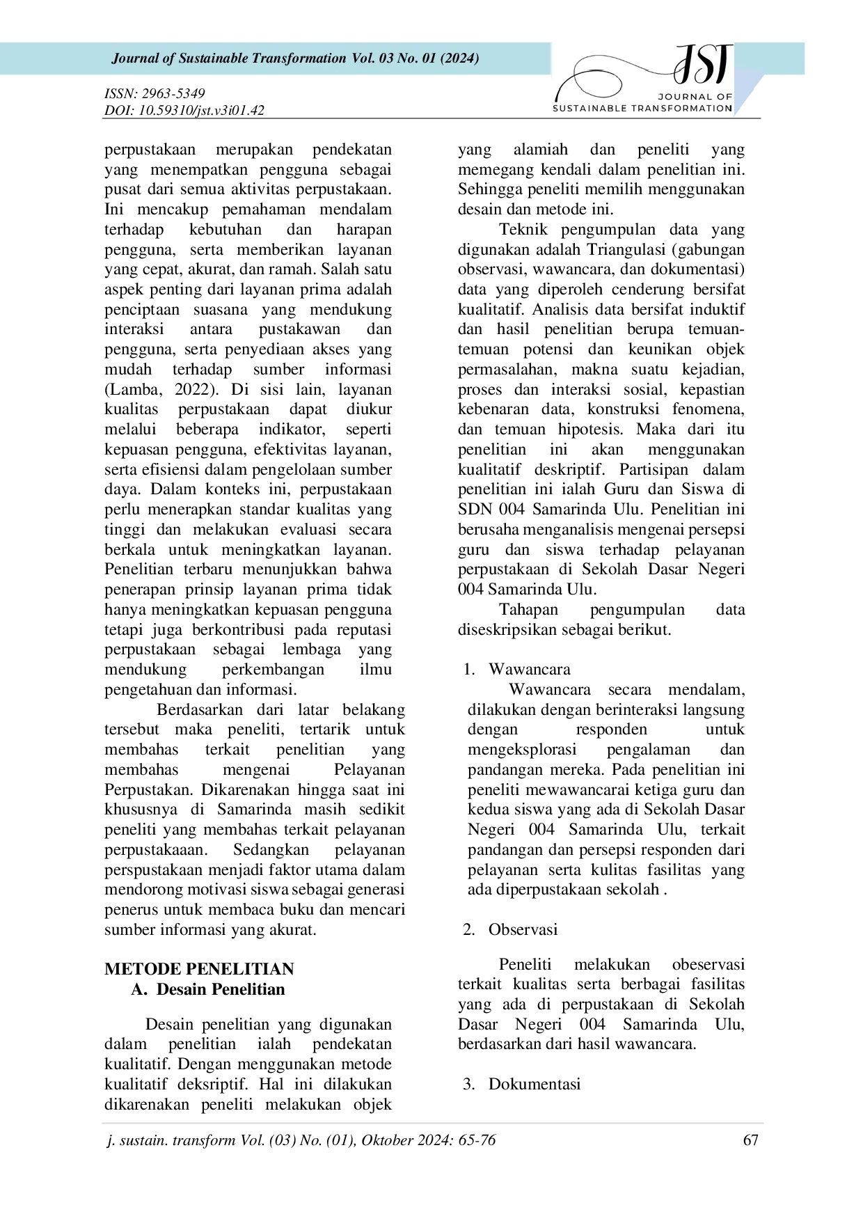 juris Persepsi Guru Dan Siswa Terhadap Kualitas Pelayanan Perpustakaan Di Sekolah Dasar Negeri 004 Samarinda Ulu