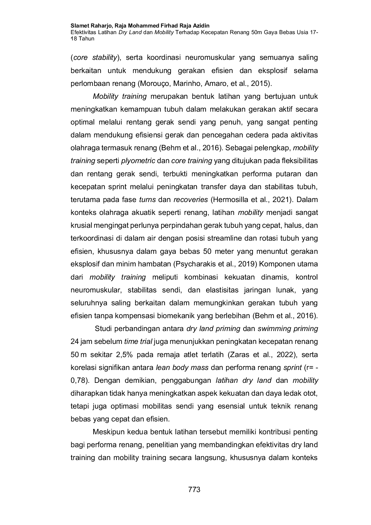 JURIS Efektivitas Latihan Dry Land dan Mobility Terhadap Kecepatan Renang 50M Gaya Bebas Usia 17 18 Tahun