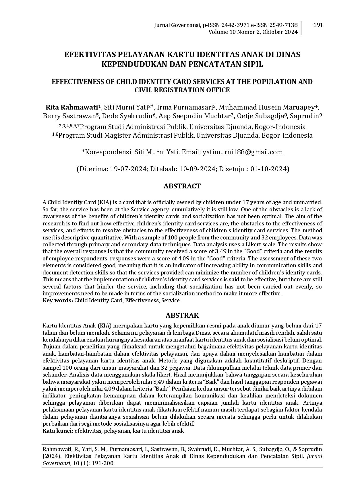 juris Efektivitas Pelayanan Kartu Identitas Anak di Dinas Kependudukan dan Pencatatan Sipil