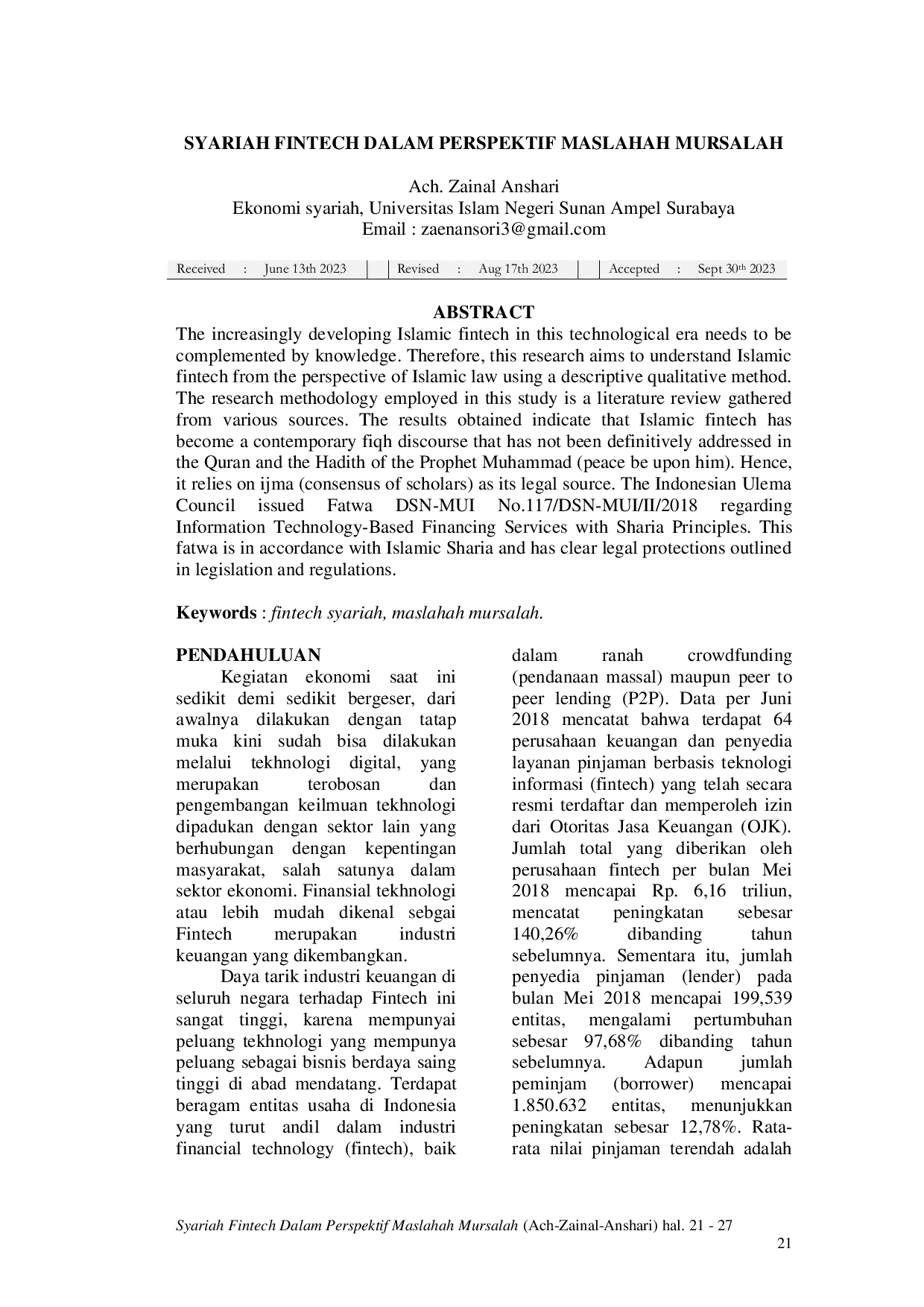 JURIS Syariah Fintech Dalam Perspektif Maslahah Mursalah