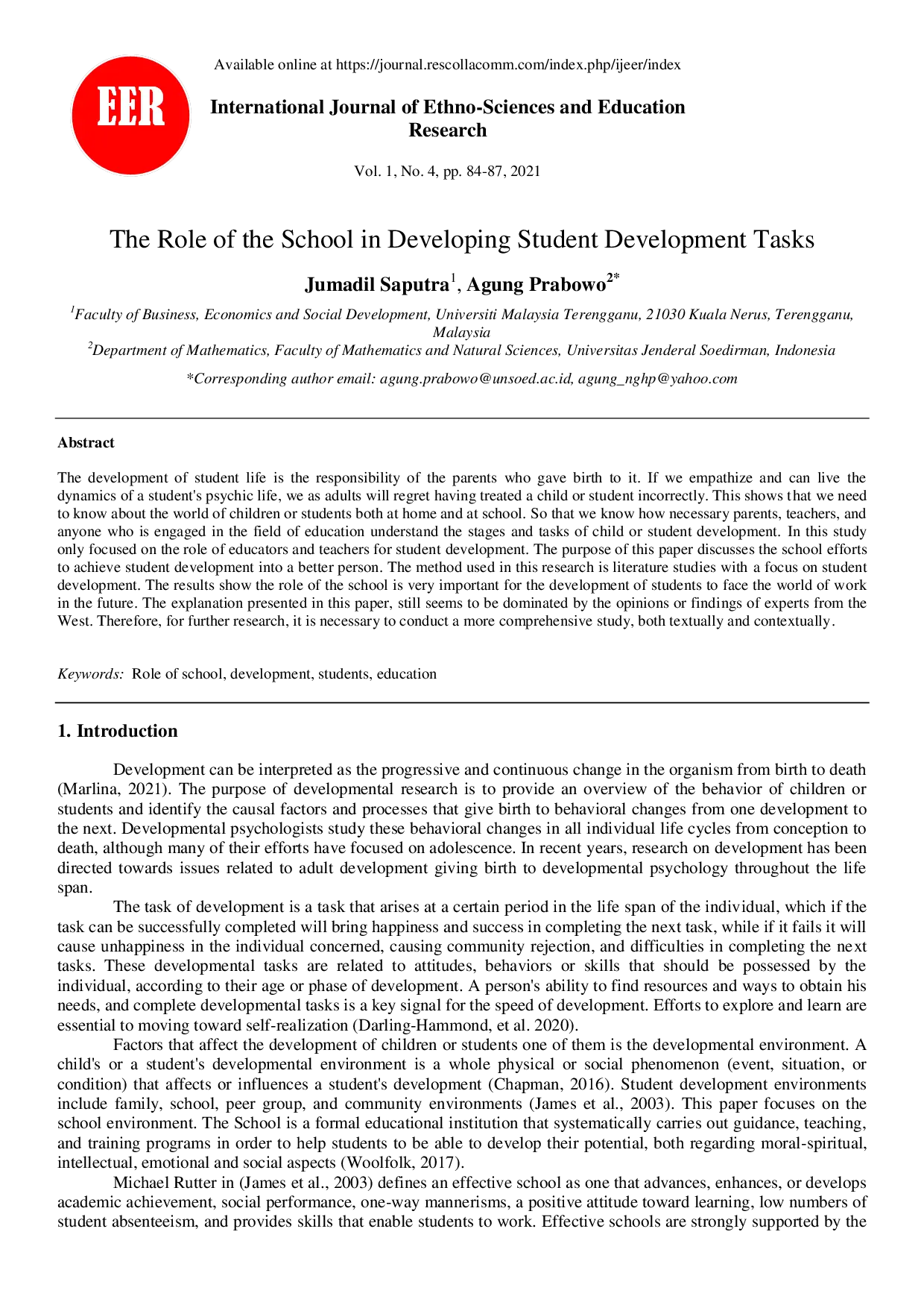 JURIS The Role of the School in Developing Student Development Tasks