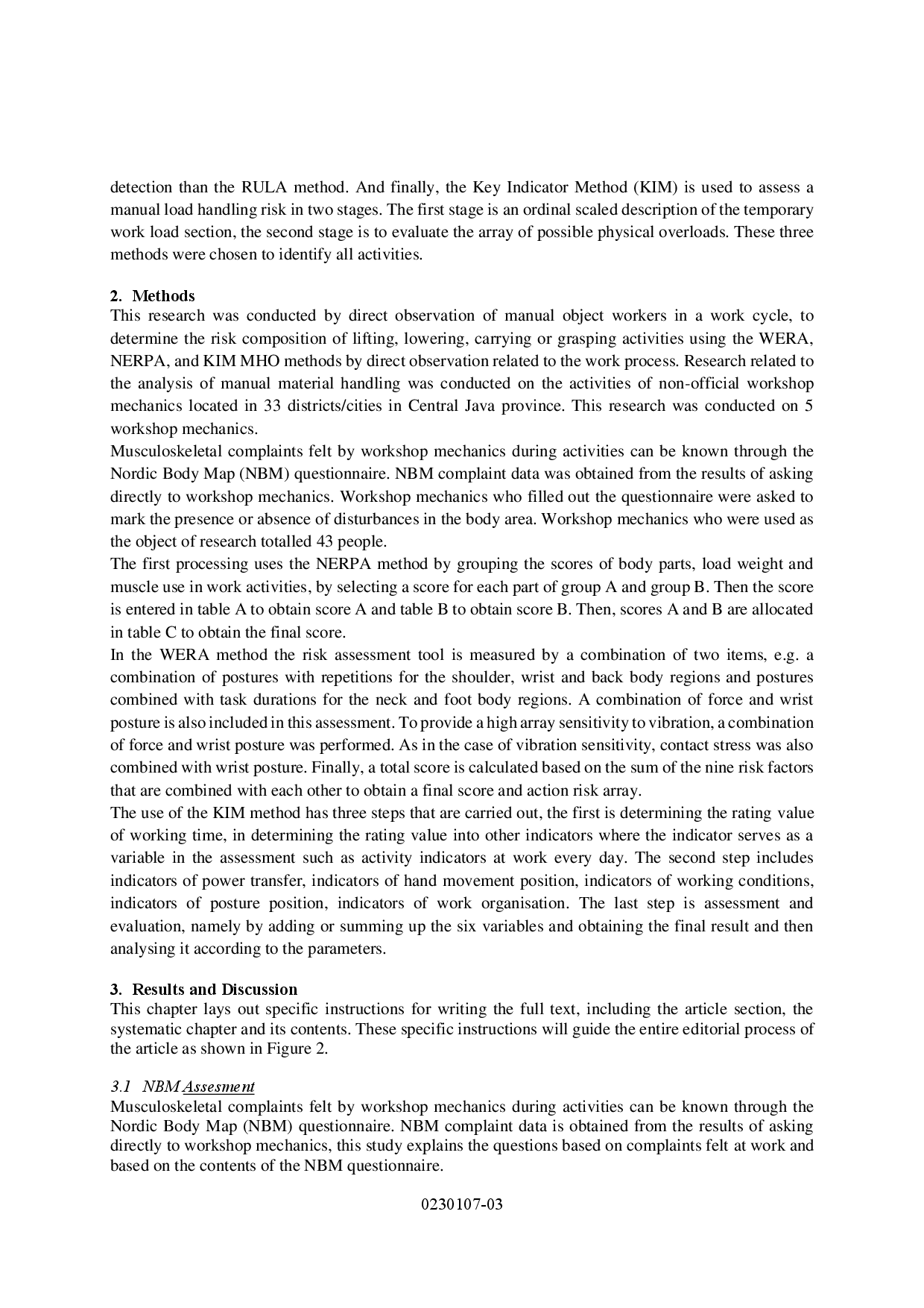 juris Ergonomic Evaluation of Mechanical Workshop Activities to Reduce Musculoskeletal Disorders