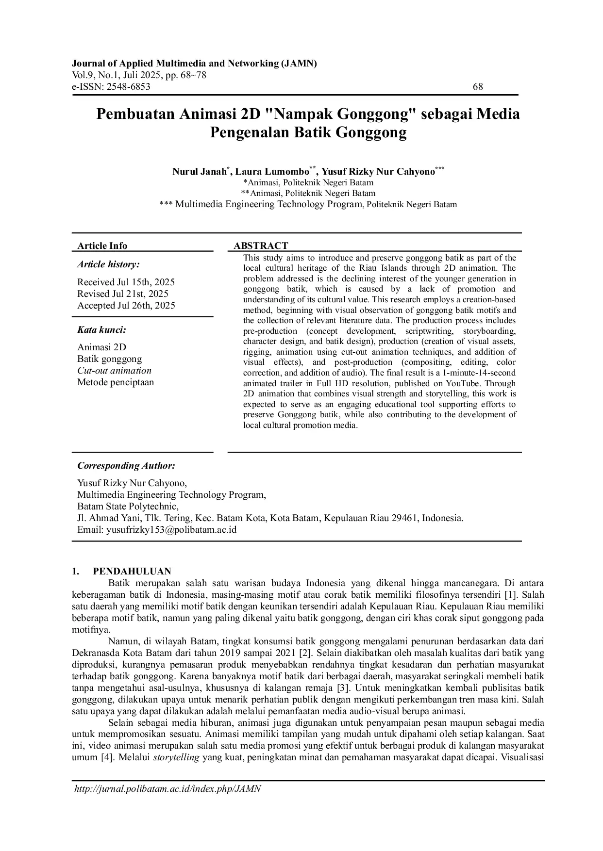 JURIS Making a 2D Animation Nampak Gonggong as a Media for Introducing Gonggong Batik