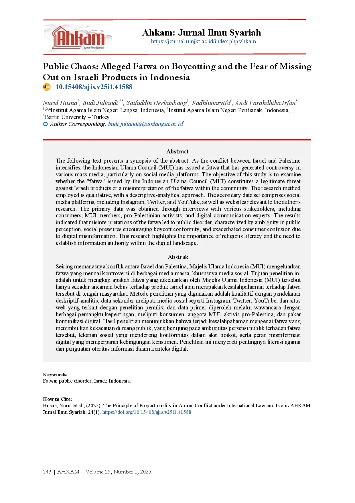 juris Public Chaos Alleged Fatwa on Boycotting and the Fear of Missing Out on Israeli Products in Indonesia