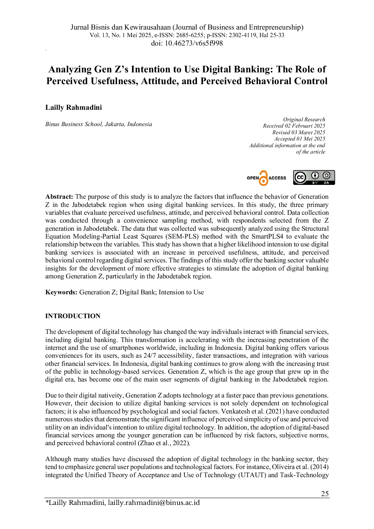 JURIS Analyzing Gen Z s Intention to Use Digital Banking The Role of Perceived Usefulness Attitude and Perceived Behavioral Control
