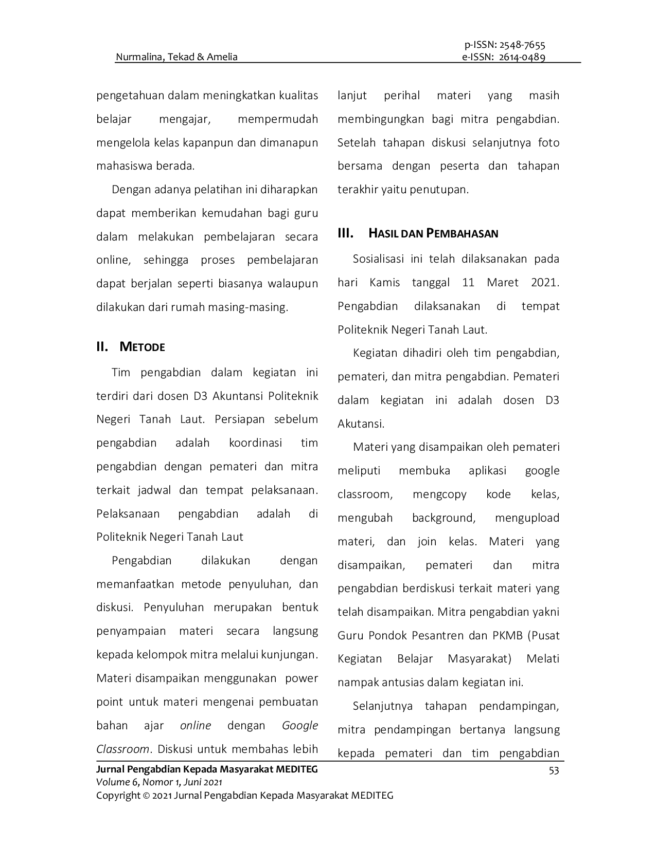 JURIS Pelatihan Pembuatan Media Pembelajaran Online Melalui Google Classroom