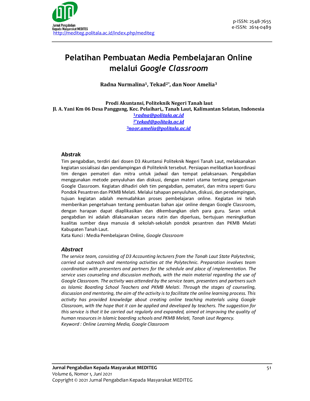 JURIS Pelatihan Pembuatan Media Pembelajaran Online Melalui Google Classroom