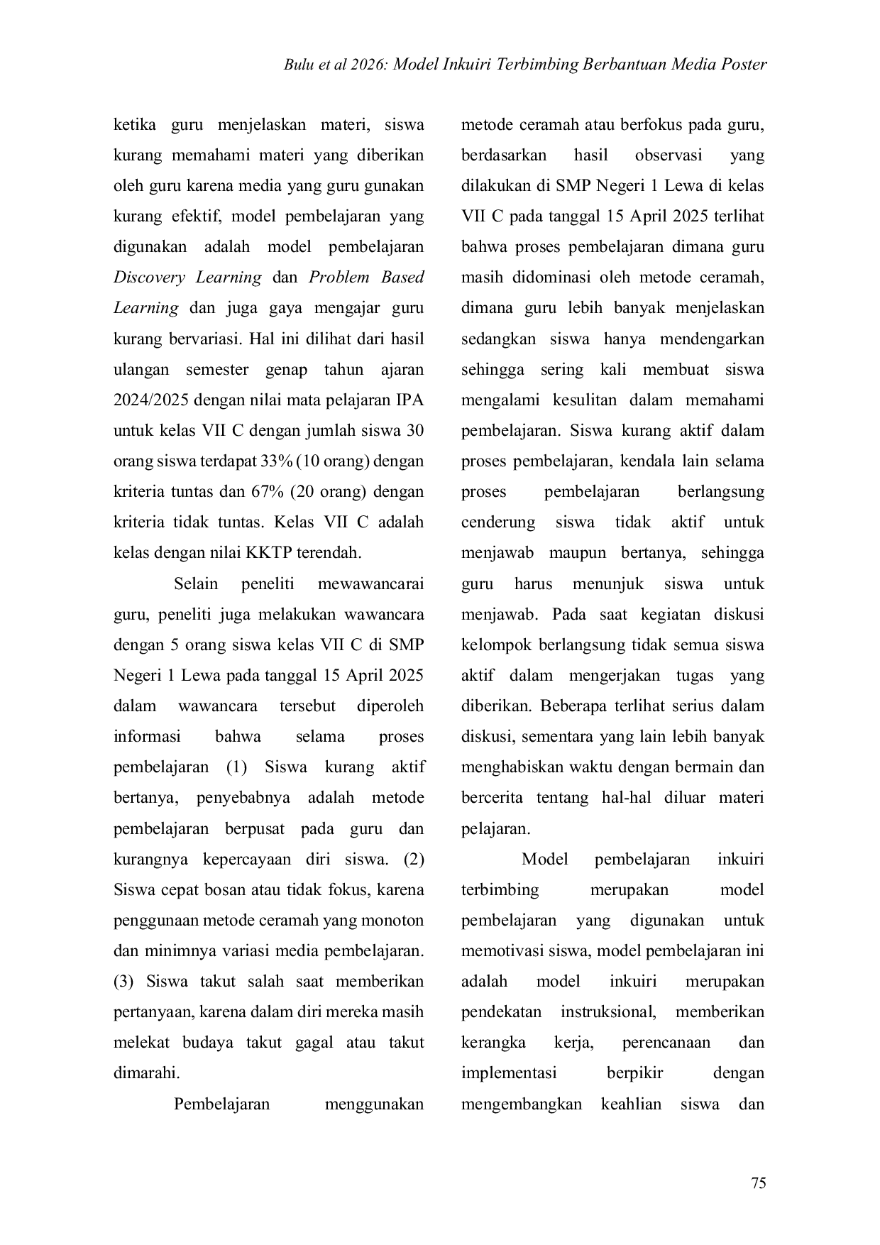 JURIS Penerapan Model Inkuiri Terbimbing Berbantuan Media Poster Dilengkapi LKS TTS Untuk Meningkatkan Hasil Belajar Siswa