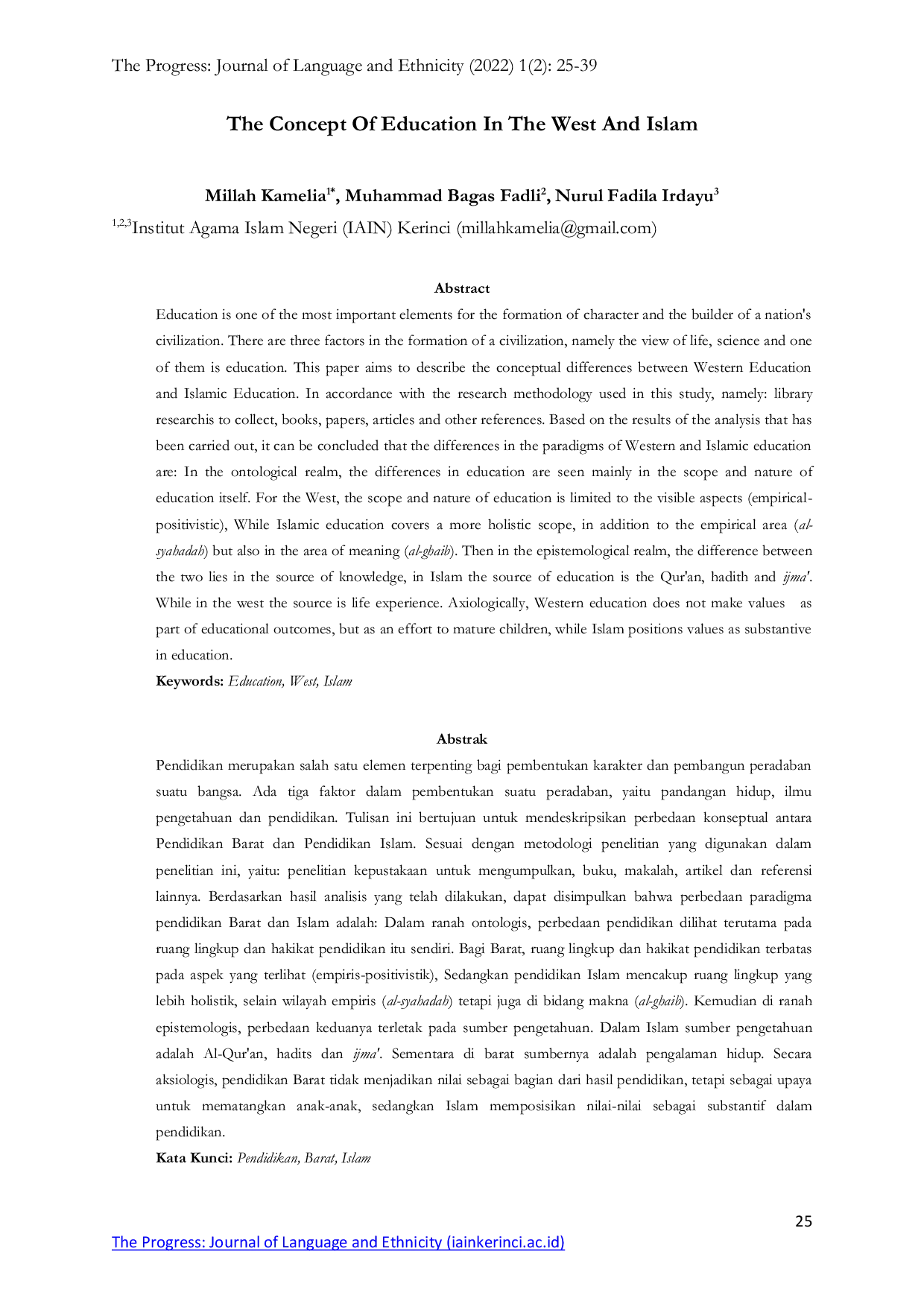 JURIS The Concept Of Education In The West And Islam