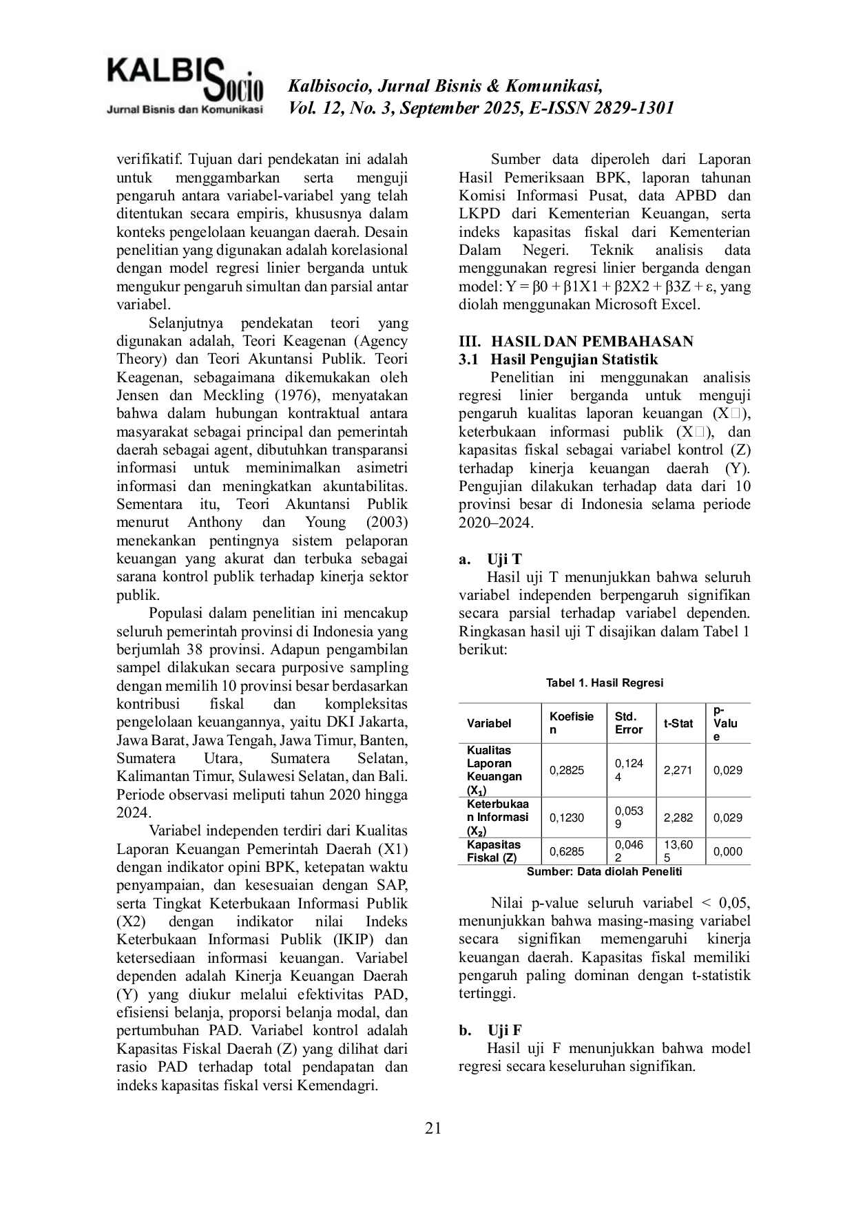 JURIS Pengaruh Kualitas Pelaporan Keuangan Dan Transparansi Informasi Terhadap Kinerja Keuangan Daerah