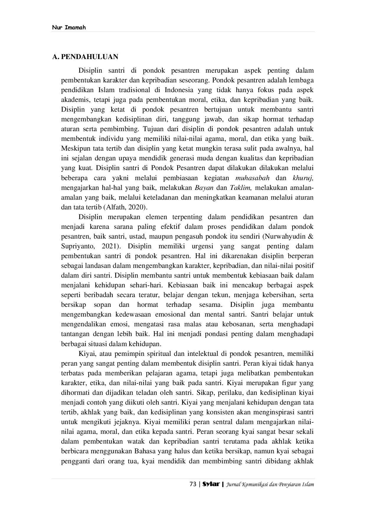 JURIS Pola Komunikasi Kyai Dalam Membangun Budaya Disiplin Santri