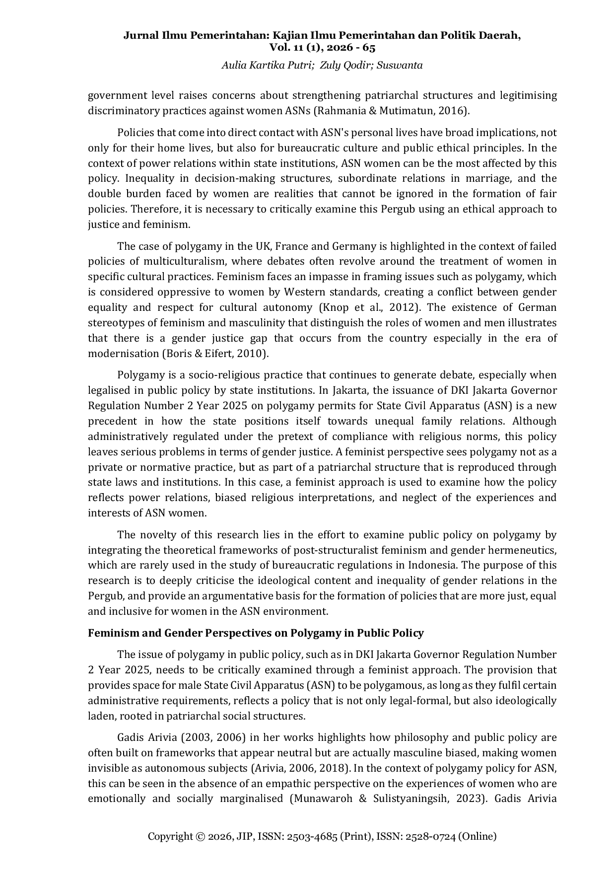 JURIS Government Regulations and Gender Justice Feminist Criticism and MaqAid al Shar ah on Polygamy Permits