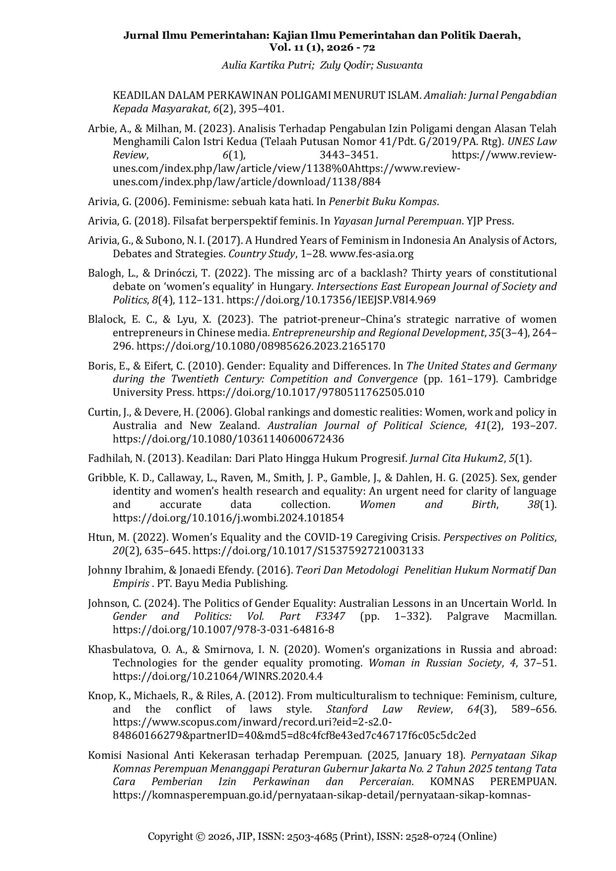 JURIS Government Regulations and Gender Justice Feminist Criticism and MaqAid al Shar ah on Polygamy Permits