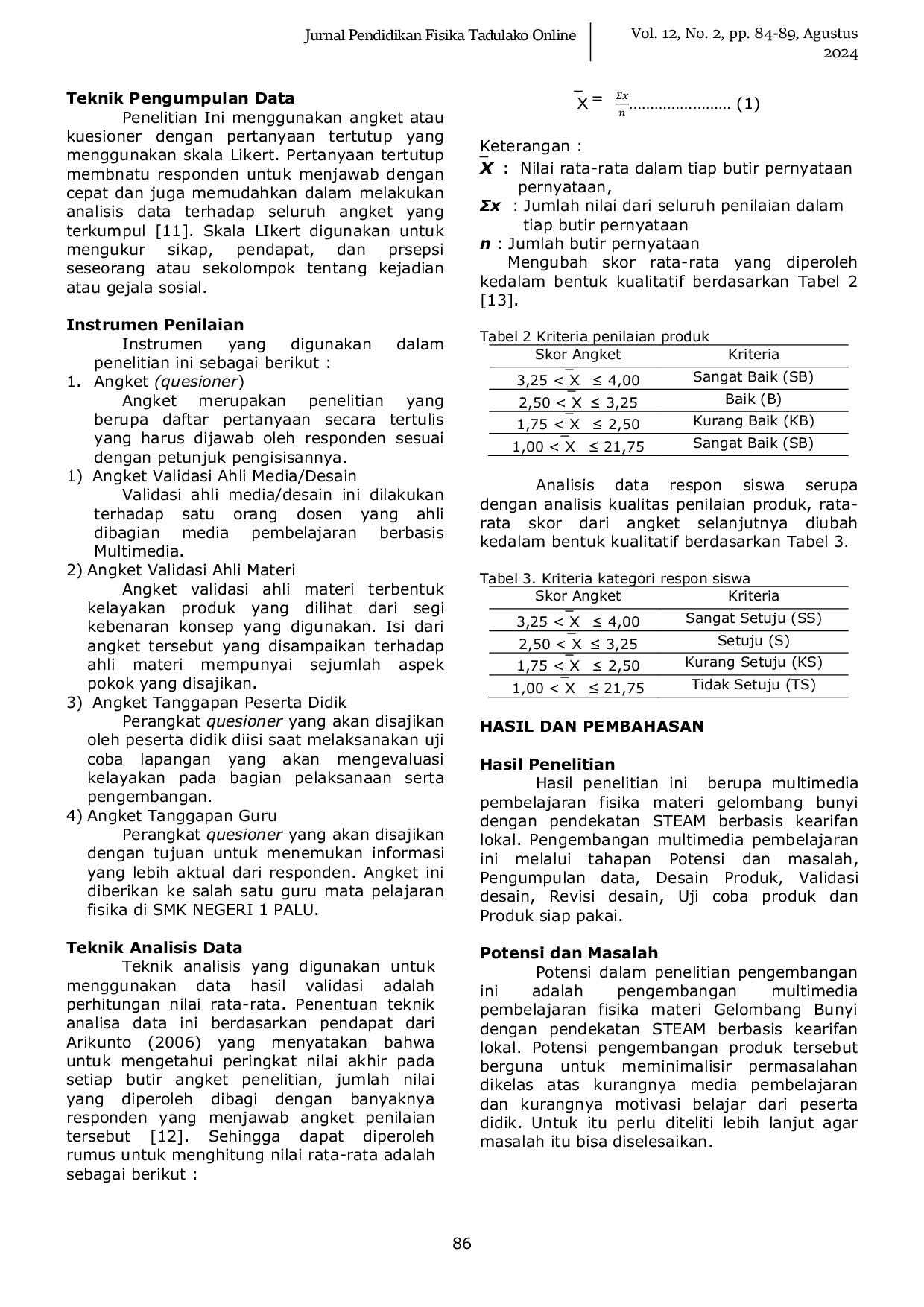 JURIS Pengembangan Multimedia Pembelajaran Fisika Materi Gelombang Bunyi Dengan Pendekatan STEAM Berbasis Kearifan Lokal