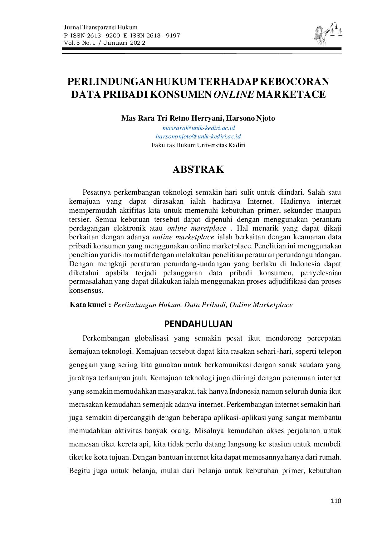 JURIS Perlindungan Hukum Terhadap Kebocoran Data Pribadi Konsumen Online Marketplace