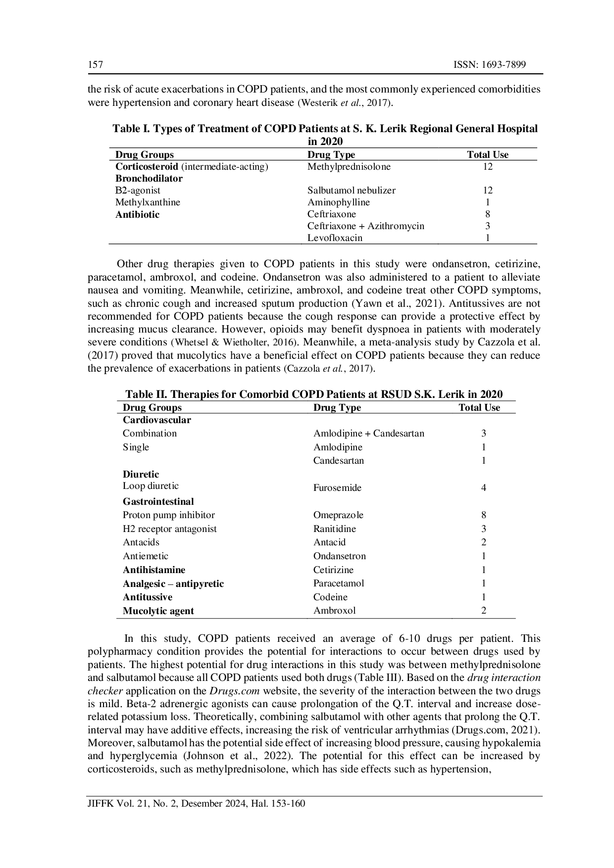 juris Therapy Pattern and Potential for Drug Interactions in COPD Patients at the S K Lerik Regional Hospital of Kupang City