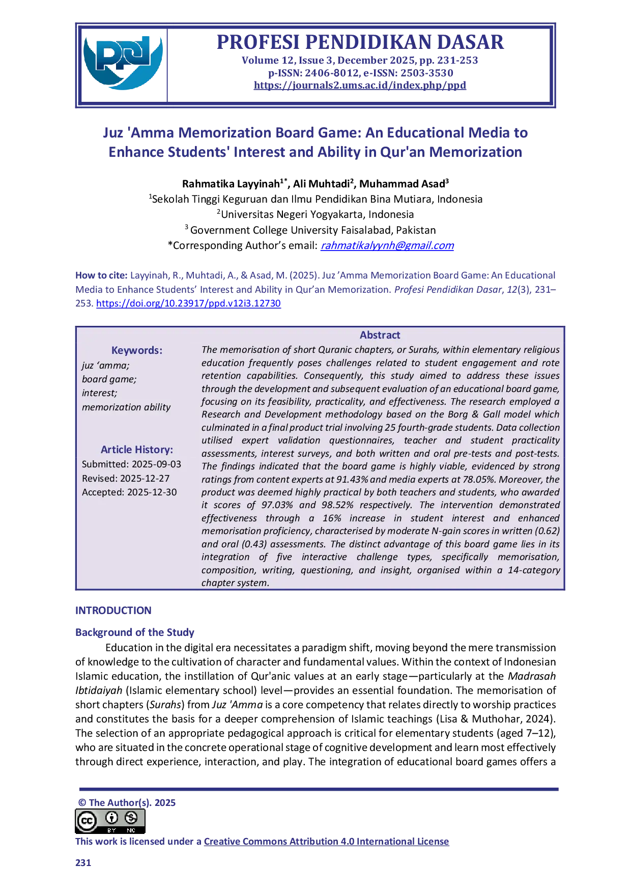 JURIS Juz Amma Memorization Board Game An Educational Media to Enhance Students Interest and Ability in Qur an Memorization