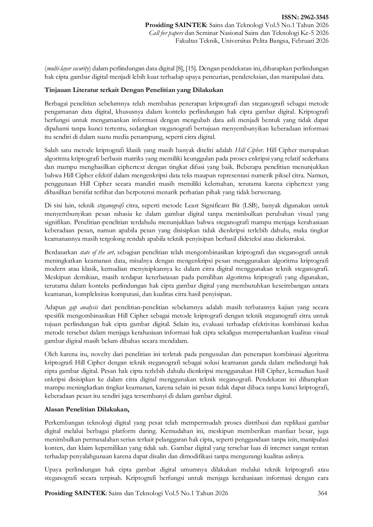 JURIS Kombinasi Kriptografi Hill Chipter dan Teknik Steganografi untuk Melindungi Hak Cipta Gambar Digital di CNN Indonesia