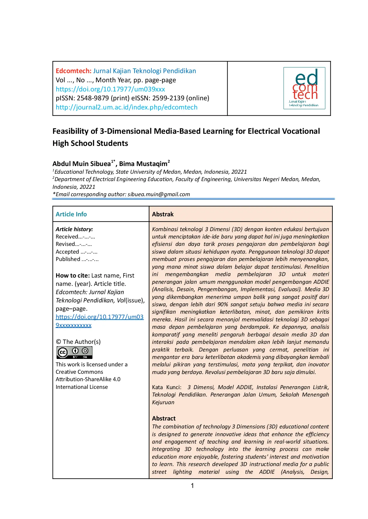 JURIS Feasibility of 3 Dimensional Media Based Learning for Electrical Vocational High School Students