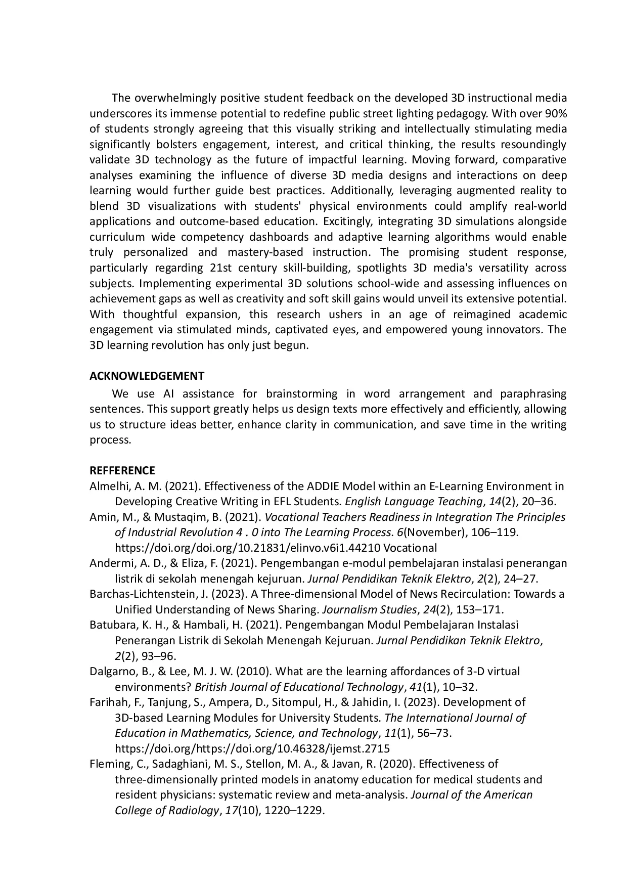 JURIS Feasibility of 3 Dimensional Media Based Learning for Electrical Vocational High School Students