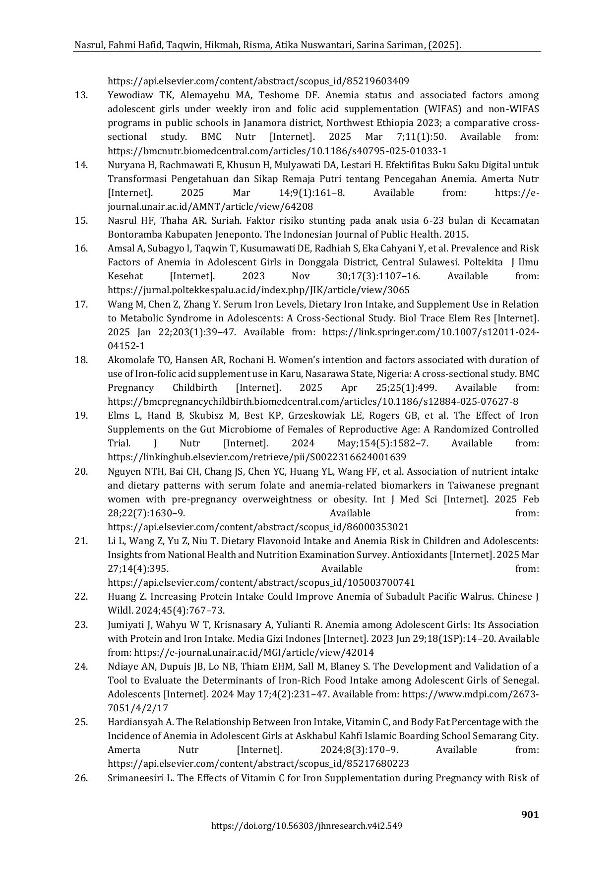 JURIS Iron Supplement Consumption Dietary Intake Nutritional Status and Anemia Among Adolescent Girls in Banawa Donggala Regency