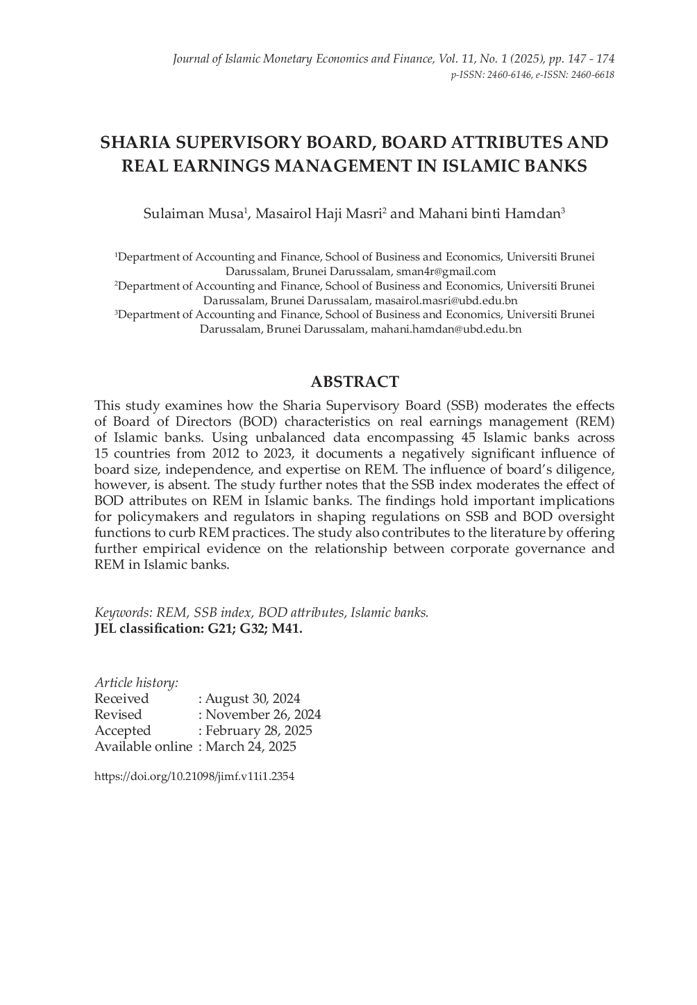 JURIS Sharia Supervisory Board Board Attributes and Real Earnings Management in Islamic Banks