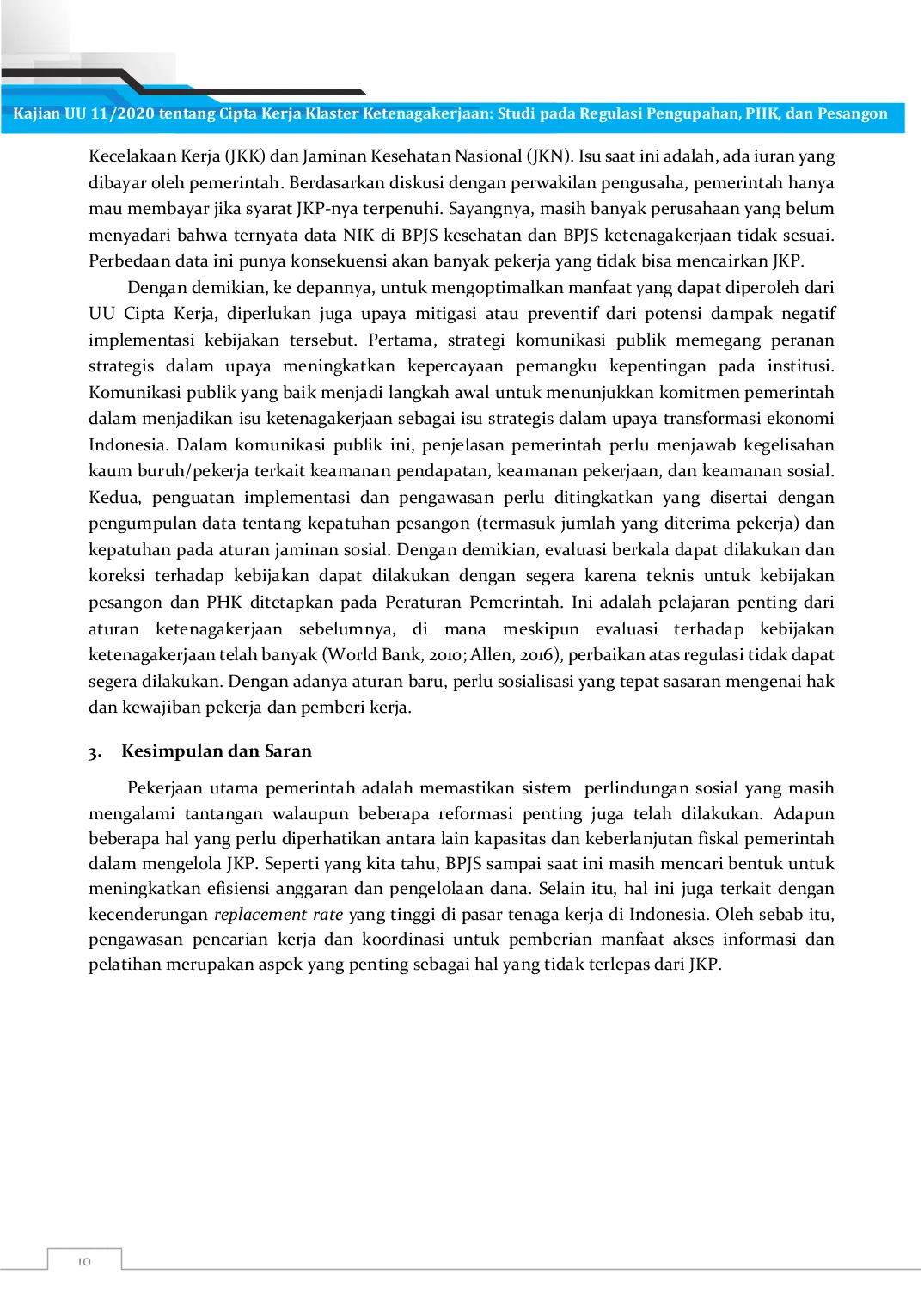JURIS Kajian UU 11 2020 tentang Cipta Kerja Klaster Ketenagakerjaan Studi pada Regulasi Pengupahan PHK dan Pesangon
