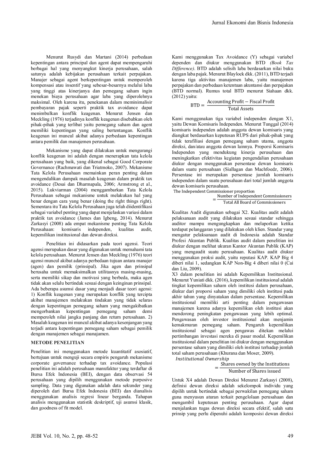 JURIS Pengaruh Mekanisme Corporate Governance Terhadap Tax Avoidance