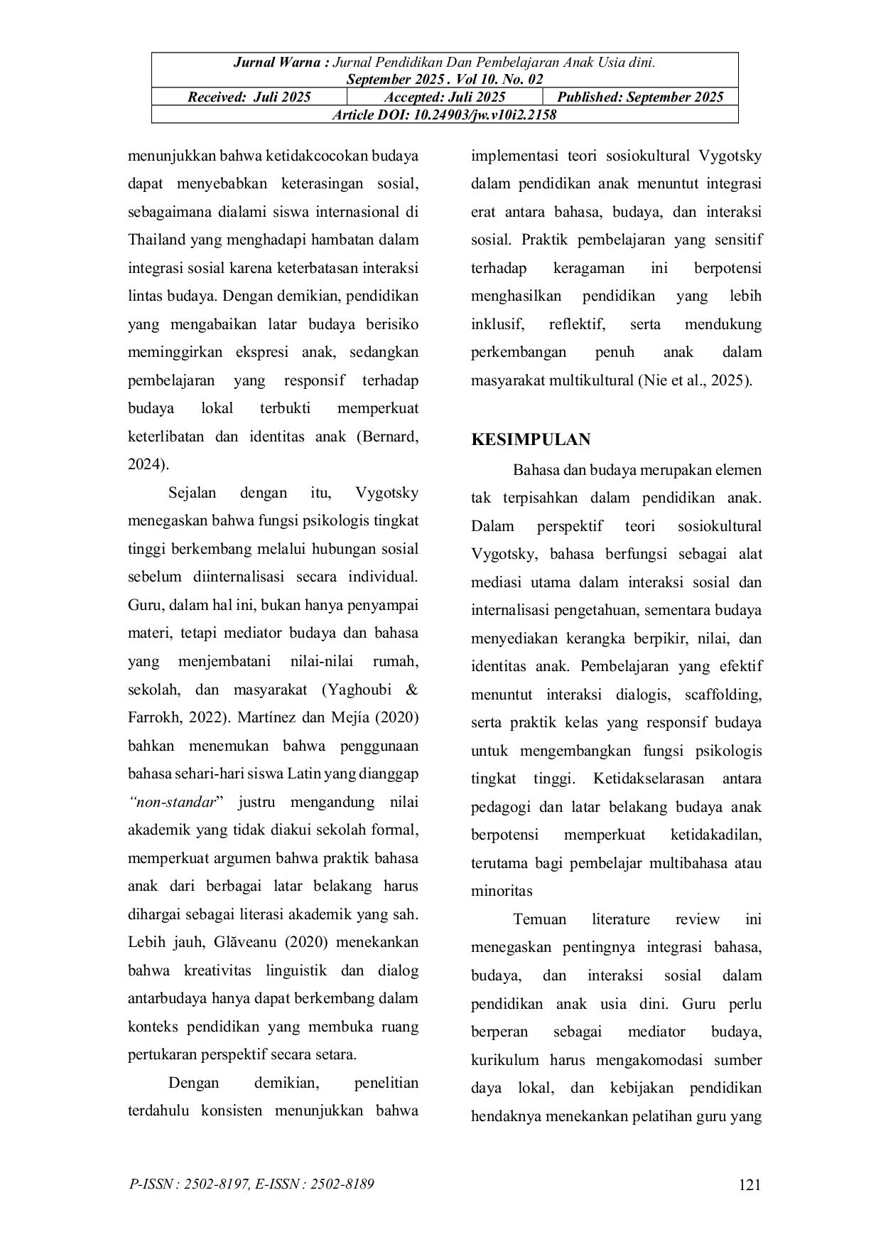 JURIS Bahasa dan Budaya dalam Pendidikan Anak Analisis Perspektif Teori Sosiokultural Vygotsky