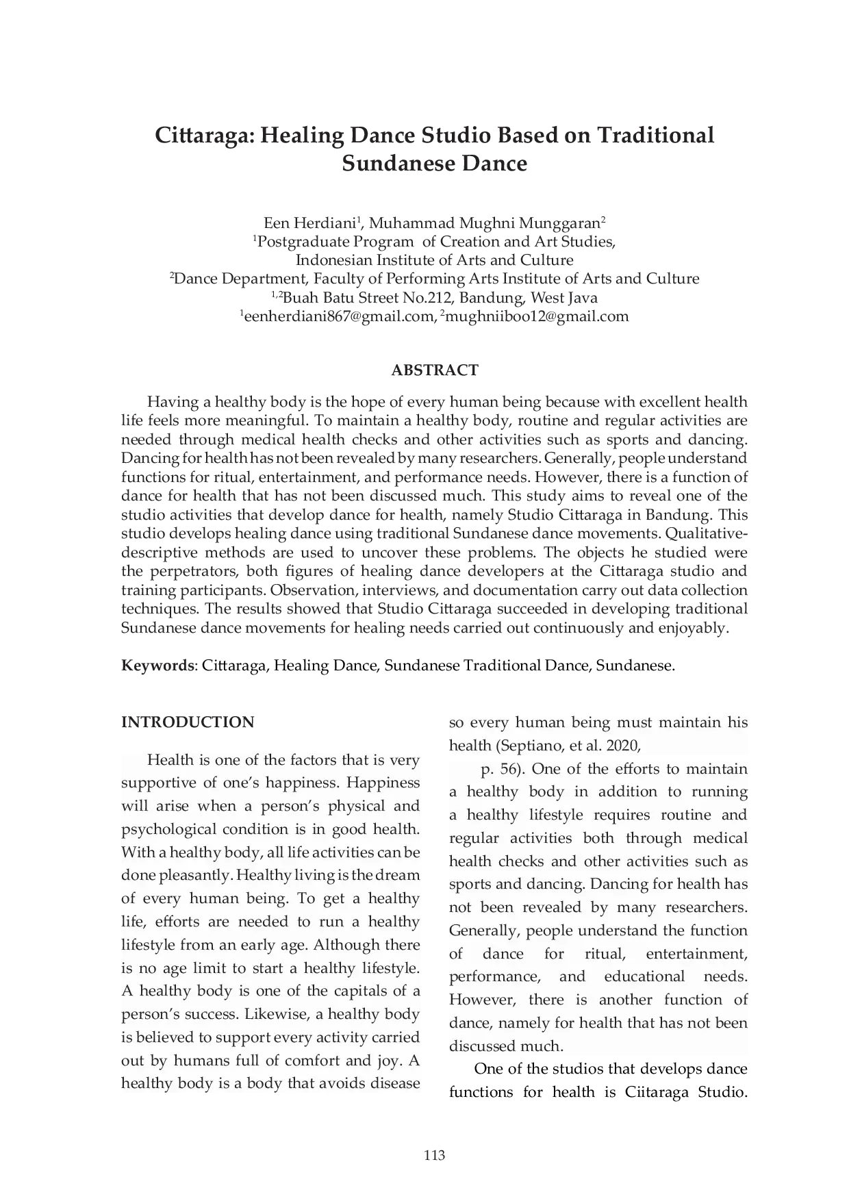 JURIS Cittaraga Healing Dance Studio Based On Traditional Sundanese Dance