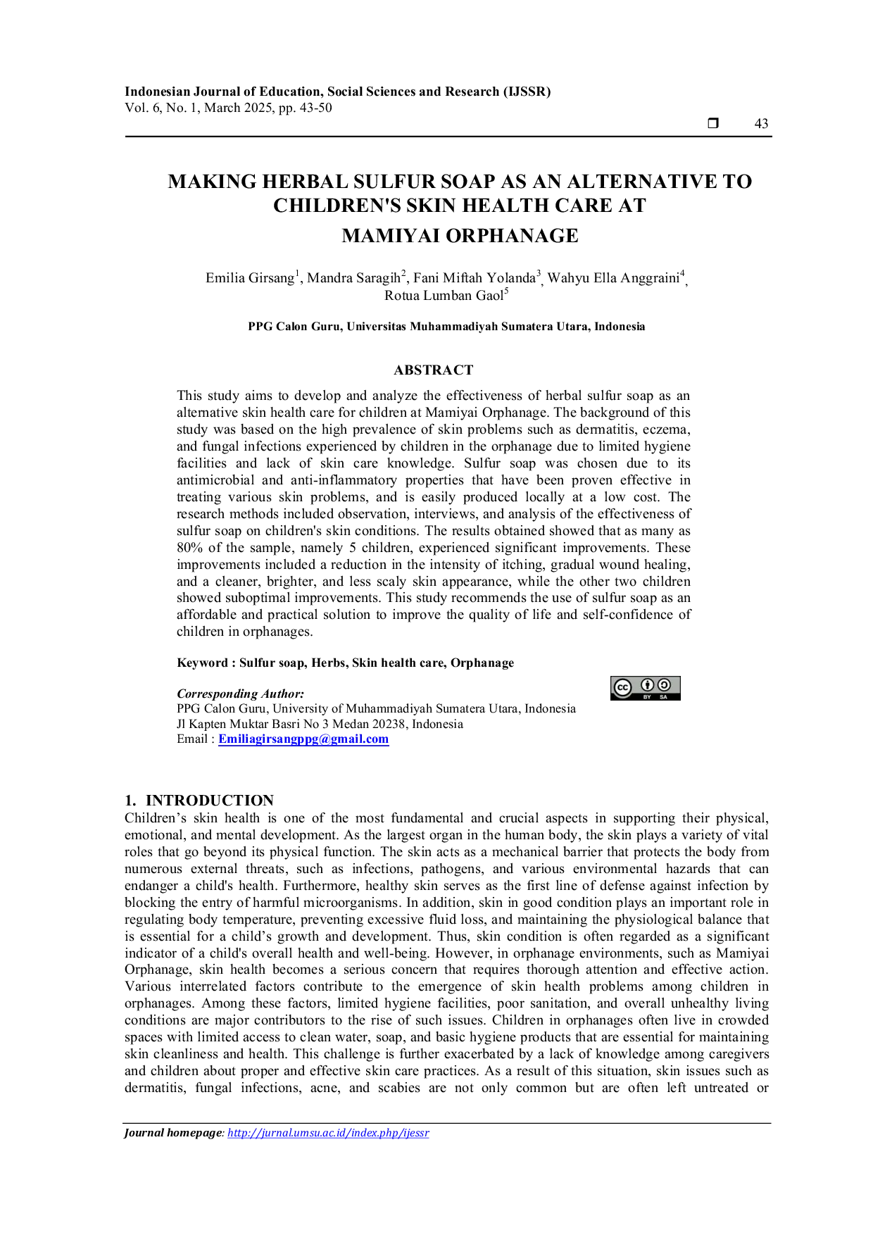 JURIS Making Herbal Sulfur Soap as an Alternative to Children s Skin Health Care at Mamiyai Orphanage