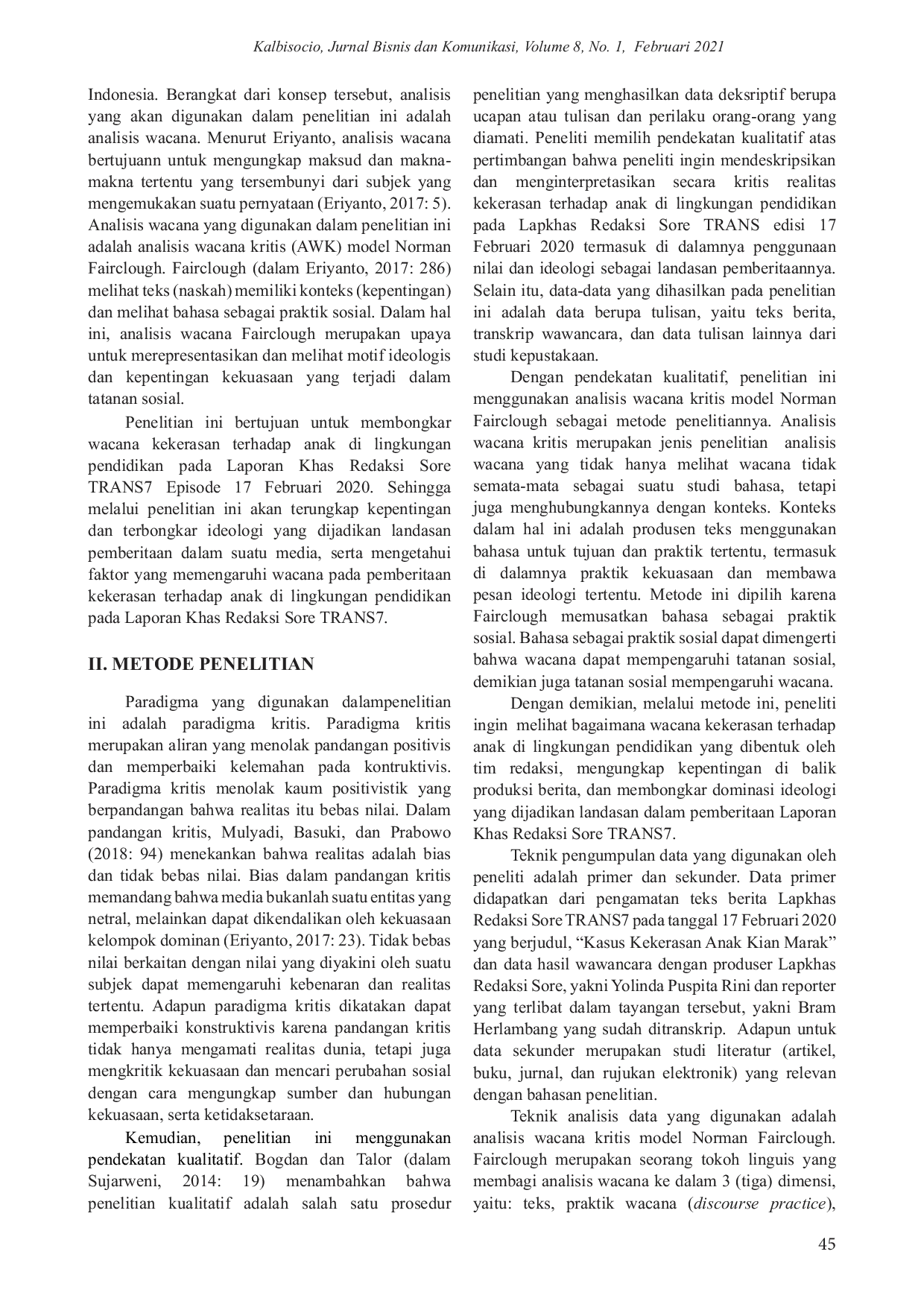 JURIS Wacana Kekerasan terhadap Anak di Lingkungan Pendidikan pada Laporan Khas Redaksi Sore TRANS7 Episode 17 Februari 2020