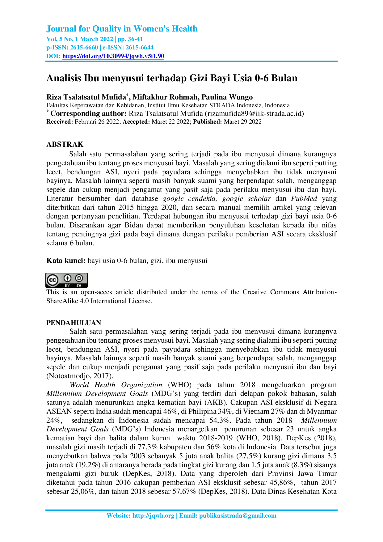 JURIS Analisis Ibu menyusui terhadap Gizi Bayi Usia 0 6 Bulan