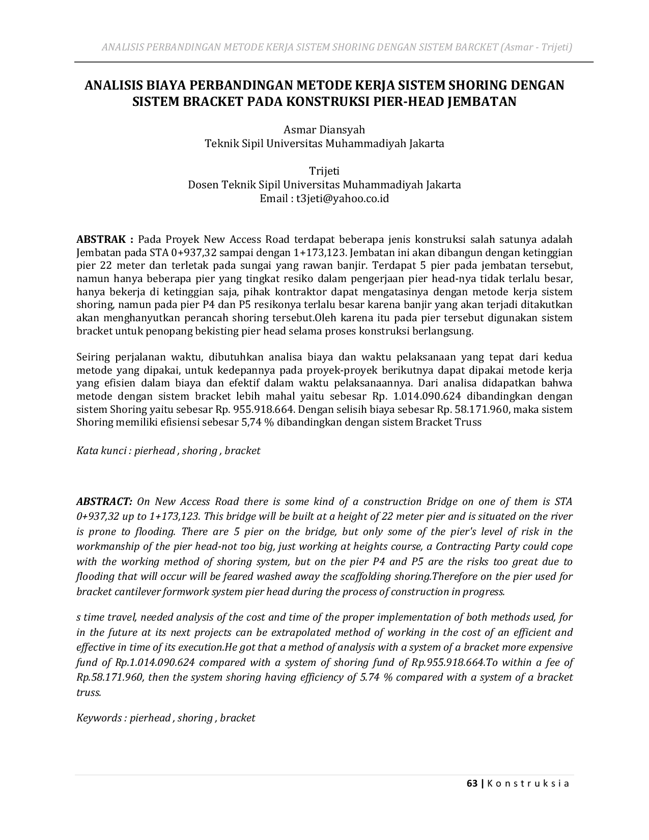 JURIS Analisis Perbandingan Metode Kerja Sistem Shoring Dengan Sistem Bracket Asmar Trijeti