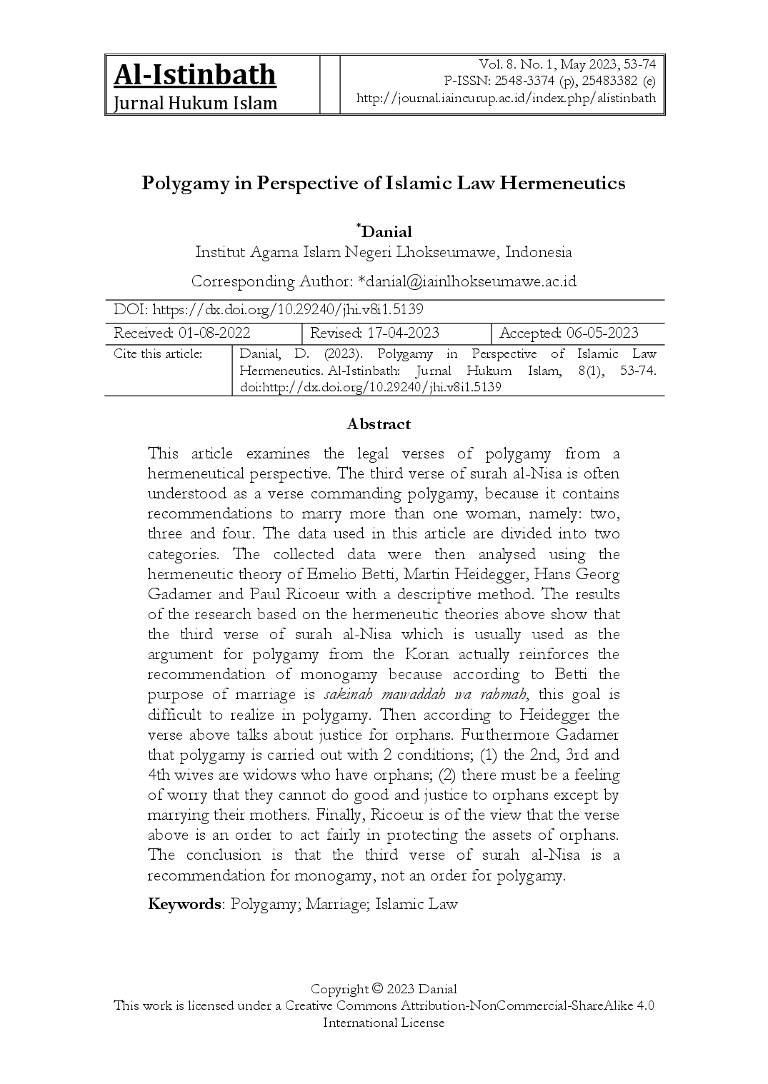 juris Polygamy in Perspective of Islamic Law Hermeneutics