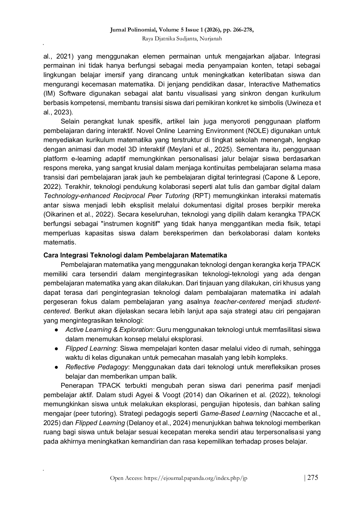 JURIS Implementasi dan Pengaruh Kerangka Kerja TPACK dalam Pendidikan Matematika Sebuah Tinjauan Literatur Sistematis