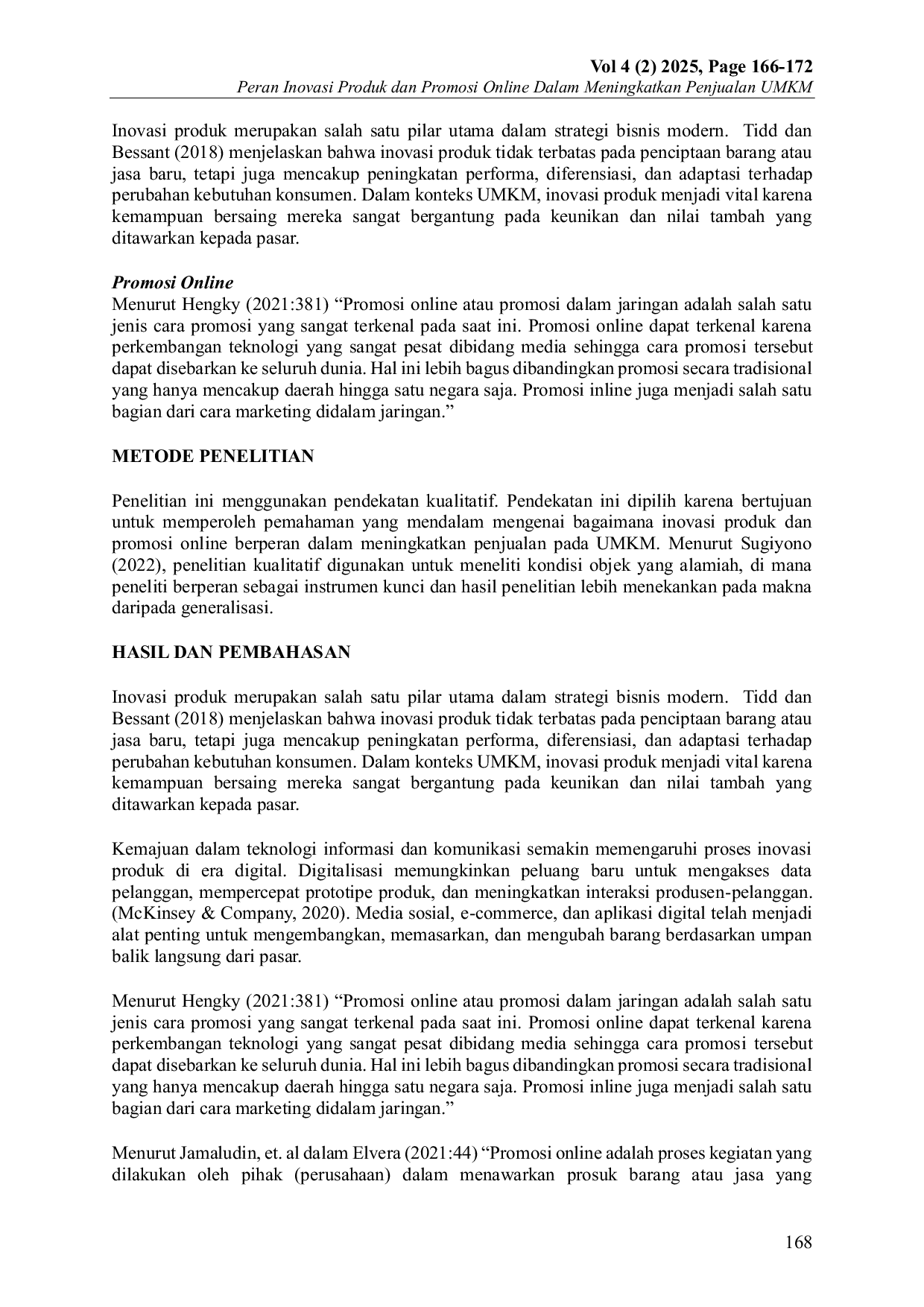 JURIS Peran Inovasi Produk Dan Promosi Online Dalam Meningkatkan Penjualan UMKM