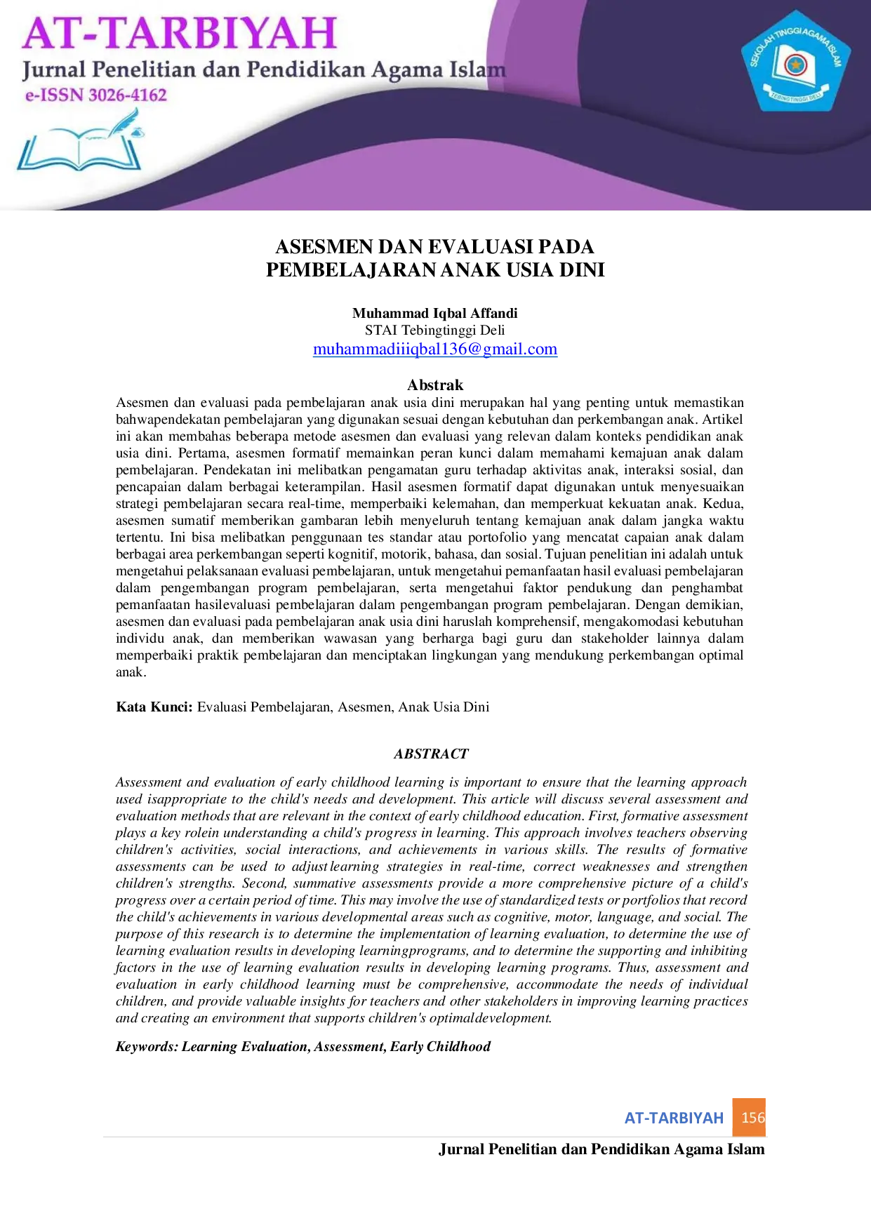 JURIS Asesmen Dan Evaluasi Pada Pembelajaran Anak Usia Dini