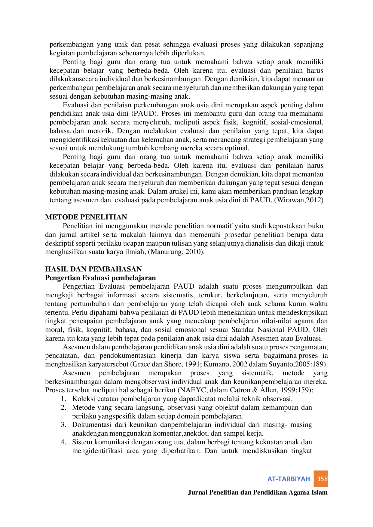 JURIS Asesmen Dan Evaluasi Pada Pembelajaran Anak Usia Dini