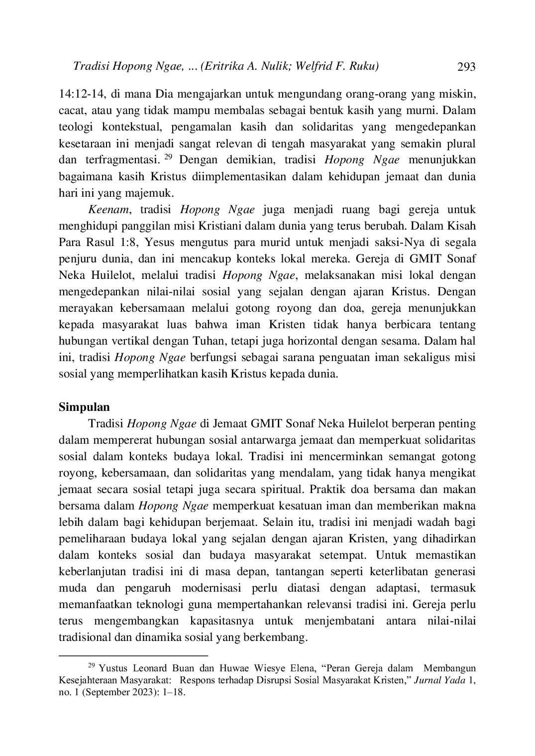 JURIS Tradisi Hopong Ngae Solidaritas Sosial dan Implikasi Teologi Kontekstual di Jemaat GMIT Sonaf Neka Huilelot