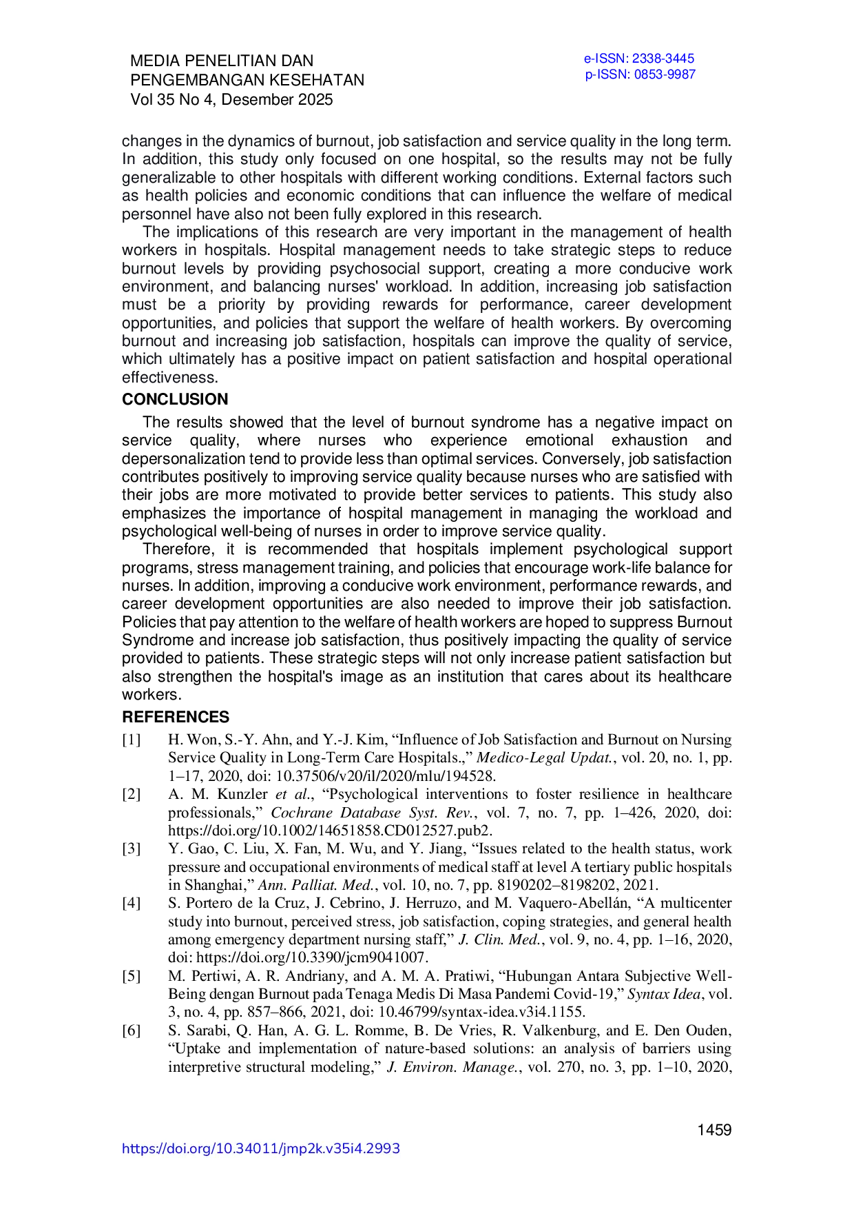 JURIS Pengaruh Sindrom Burnout dan Kepuasan Kerja Terhadap Kualitas Pelayanan Pada Perawat Di Rumah Sakit