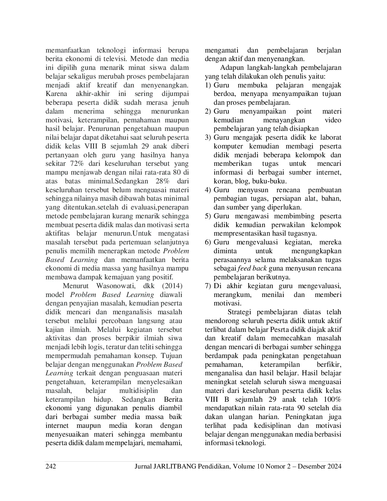 JURIS Problem Based Learning Berita Ekonomi Pacu Motivasi Dan Pengetahuan Siswa Smp Negeri 1 Karangtengah