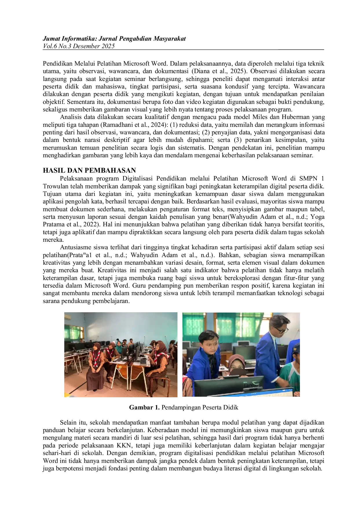 JURIS Digitalisasi Pendidikan Melalui Pelatihan Microsoft Word Bagi Peserta Didik Smpn 1 Trowulan